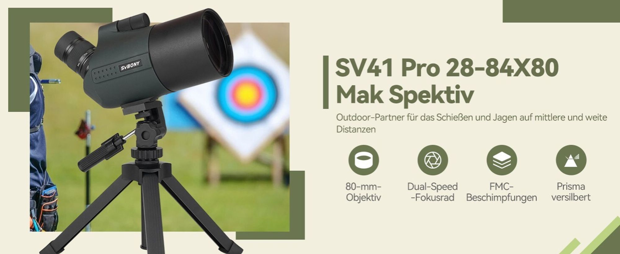 Svbony SV41Pro Mak Spektiv, 28-84X80 FMC Dual Speed Fokus, Kompatibel mit WLAN Kamera, Wasserdichtes Fernrohr Monokular Sportschützen Vogelbeobachtung
