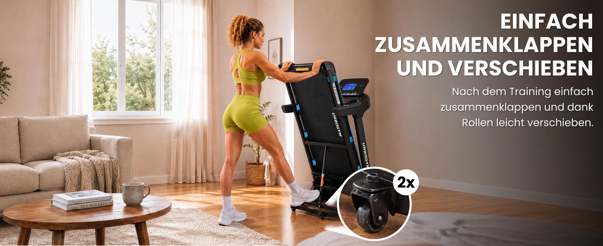 URBOGYM V720S Elektrisches Laufband, 20 km/h, 15 Steigungsstufen, 3,0 PS, 150 kg, klappbar, Bluetooth, 12 Trainingsprogramme