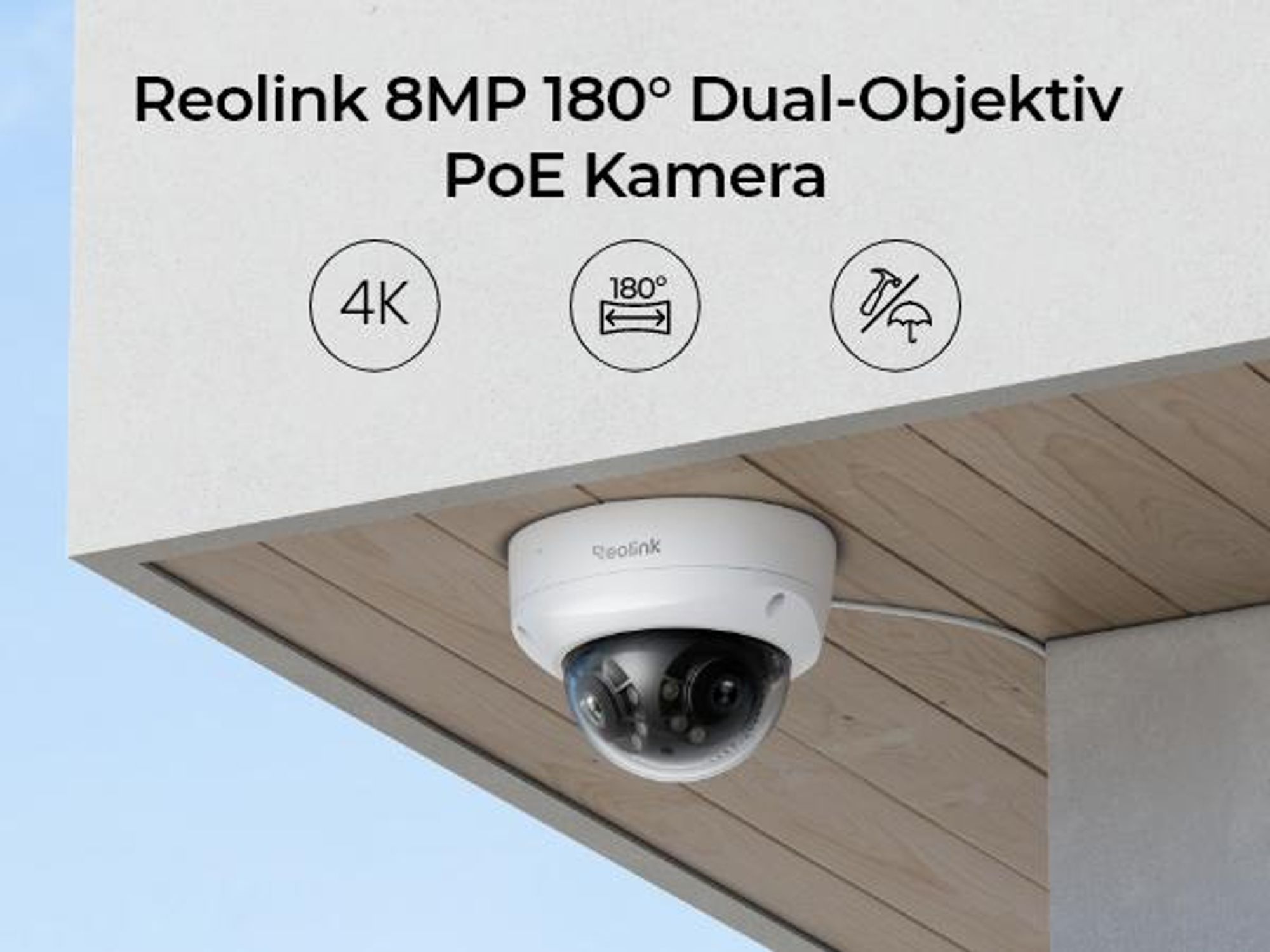Reolink Duo 2V PoE, 4K 8MP 180° Dual-Objektiv PoE Überwachungskamera, IK10 Vandal, Intelligente Erkennung, Spotlight-Nachtsicht, Zwei-Wege-Audio, IP67