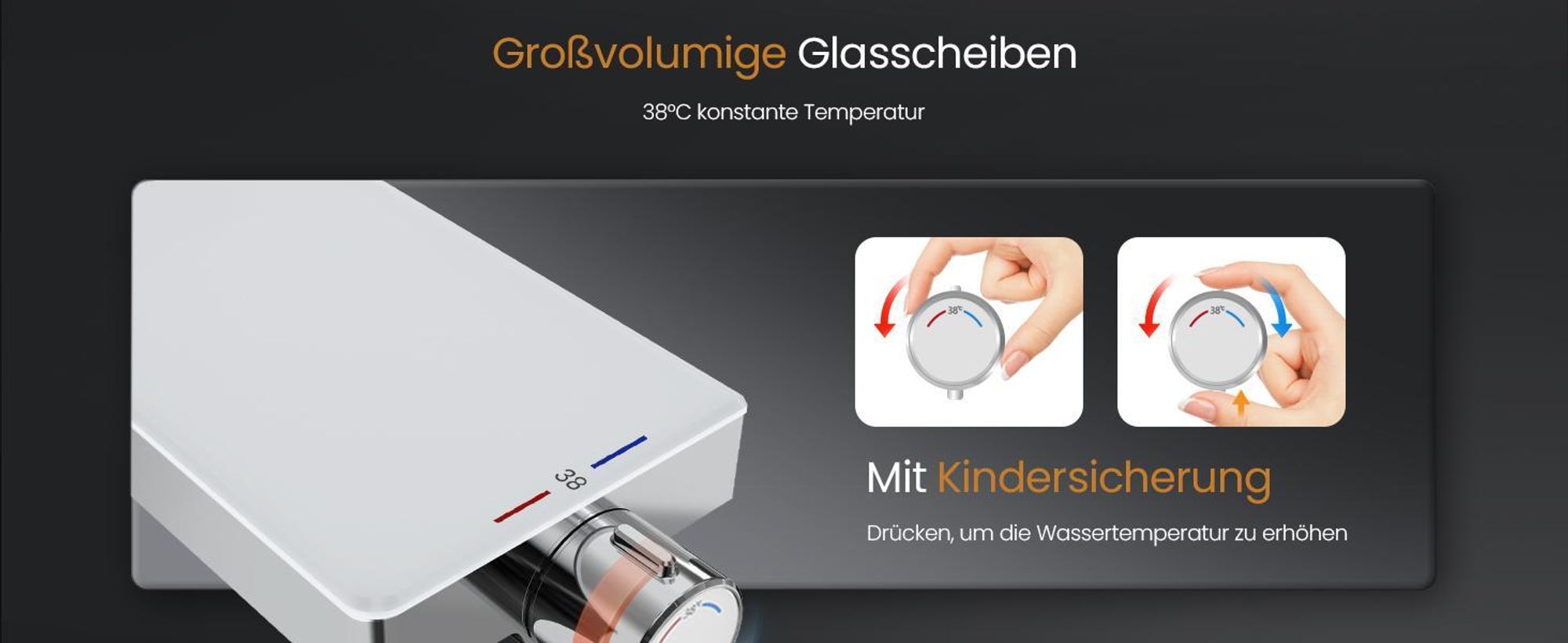 EMKE Duschsystem mit Thermostat – Edelstahl Duscharmatur-Set, 3-Strahlarten Handbrause, Rund Regendusche, Bad- & Duscharmaturen, Chrom F22