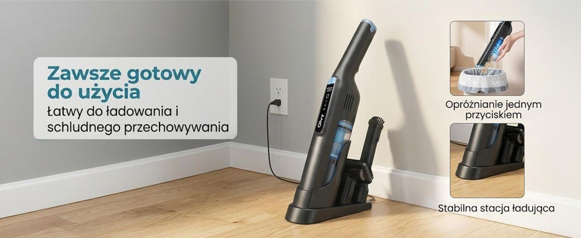 Odkurzacz ręczny Olvy z akumulatorem – wyświetlacz LCD – podwójny filtr i akumulator litowo-jonowy – w zestawie stacja ładująca – 22 000 PA – odkurzacz ręczny, odkurzacz samochodowy, mocny odkurzacz akumulatorowy, bezprzewodowy