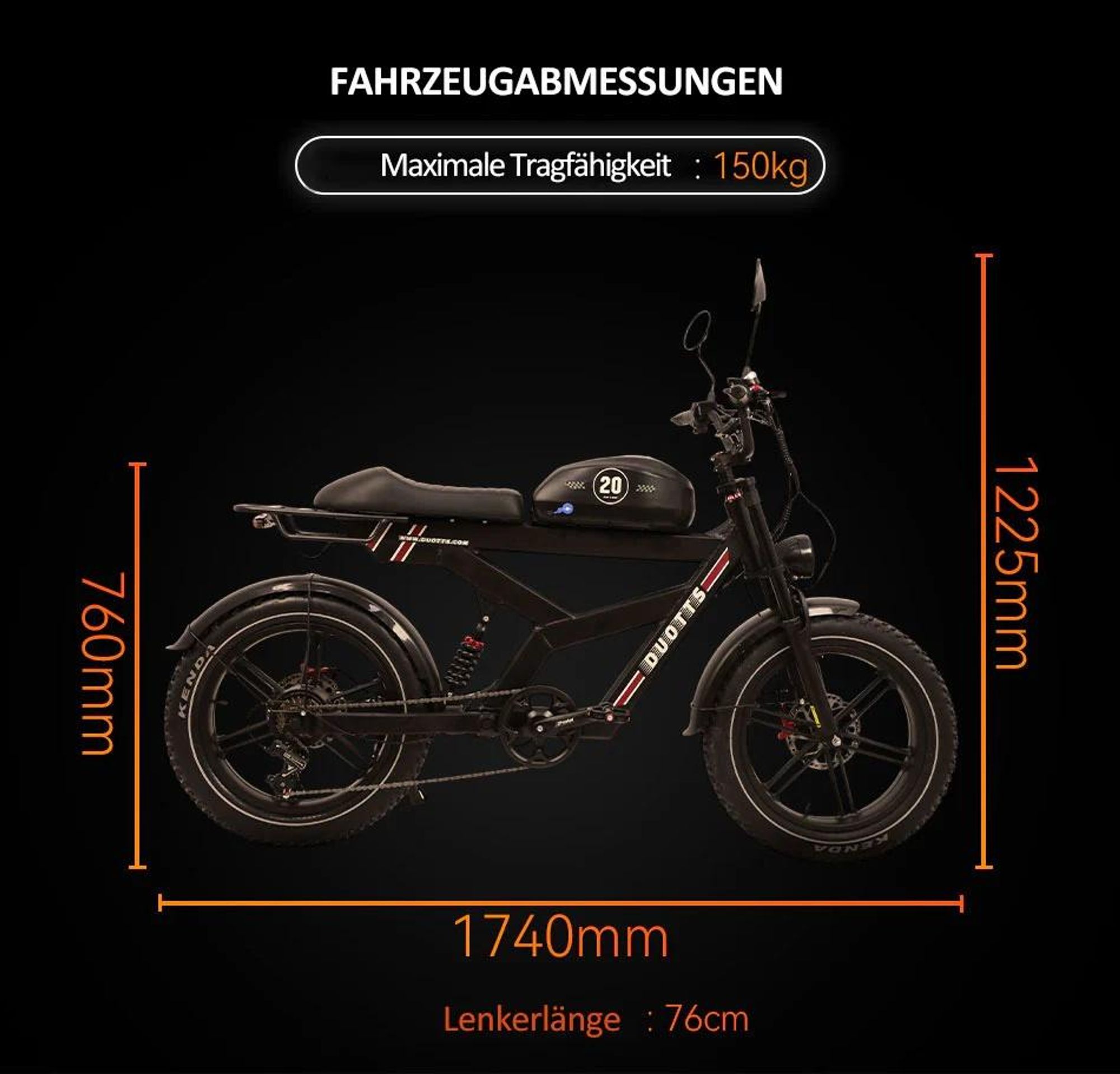 DUOTTS F20 Elektrisches Fahrrad - 52V 27AH Batterie mit Hydraulischen Scheibenbremsen - Schwarz