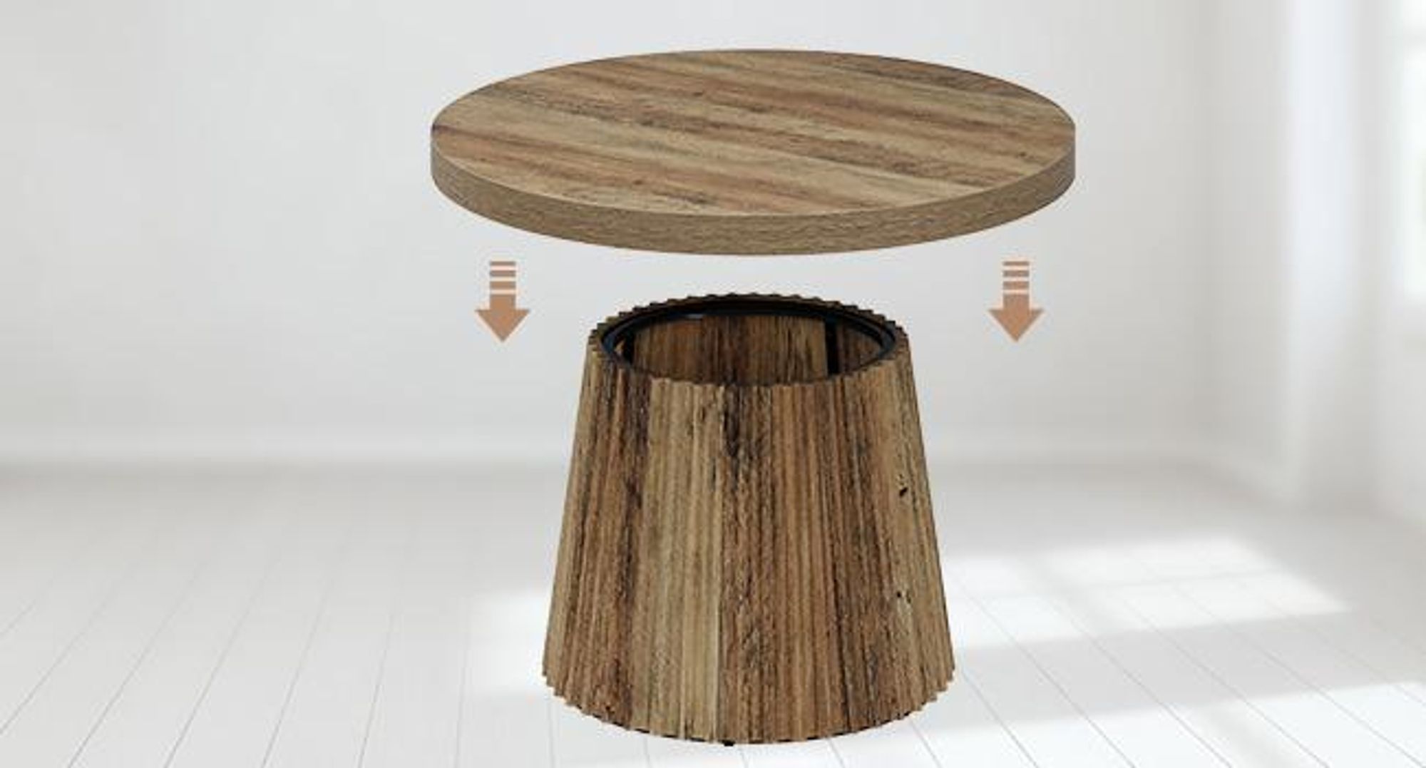 Tribesigns Runder Couchtisch, 80 cm Moderner Wohnzimmertisch mit geriffelter Trommelbasis & Holzoptik, Kaffeetisch für Wohnzimmer, Braun