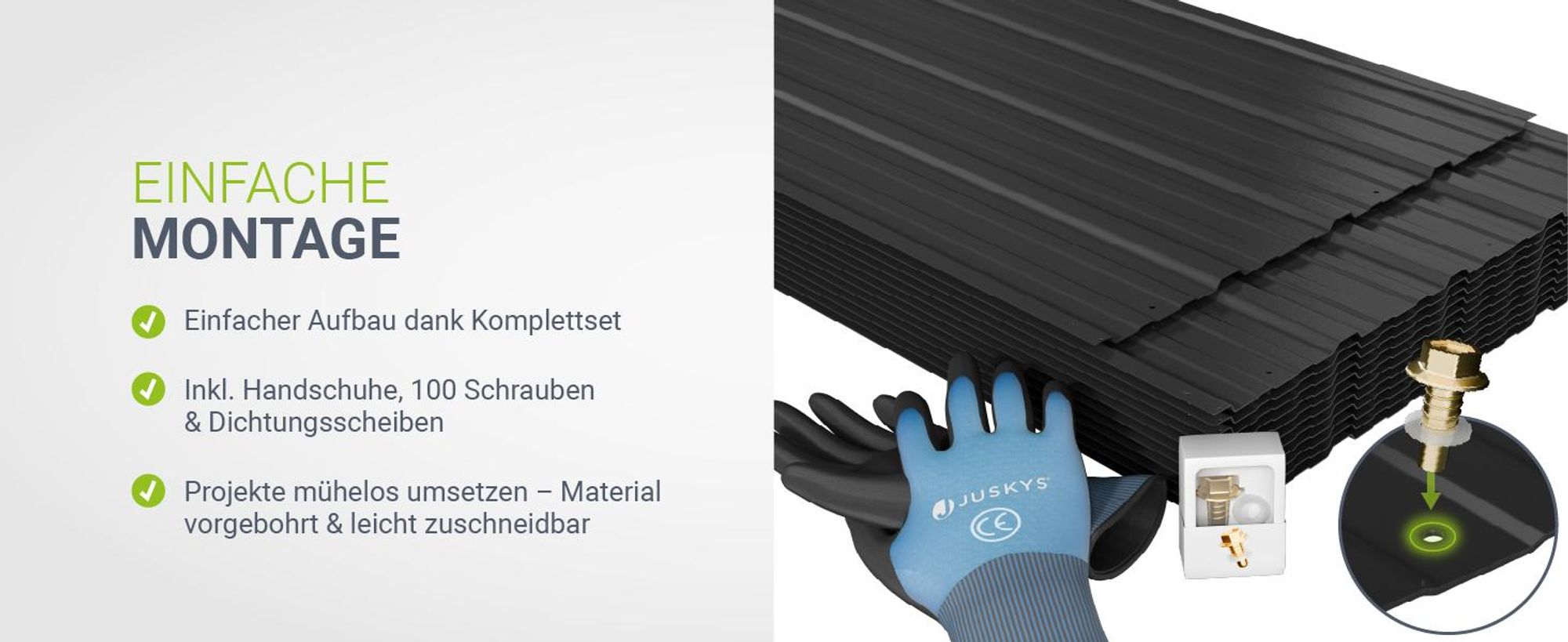 JUSKYS® Profilblech - Anthrazit 12er Set, verzinkter Stahl, 129x45 cm, wetterfest