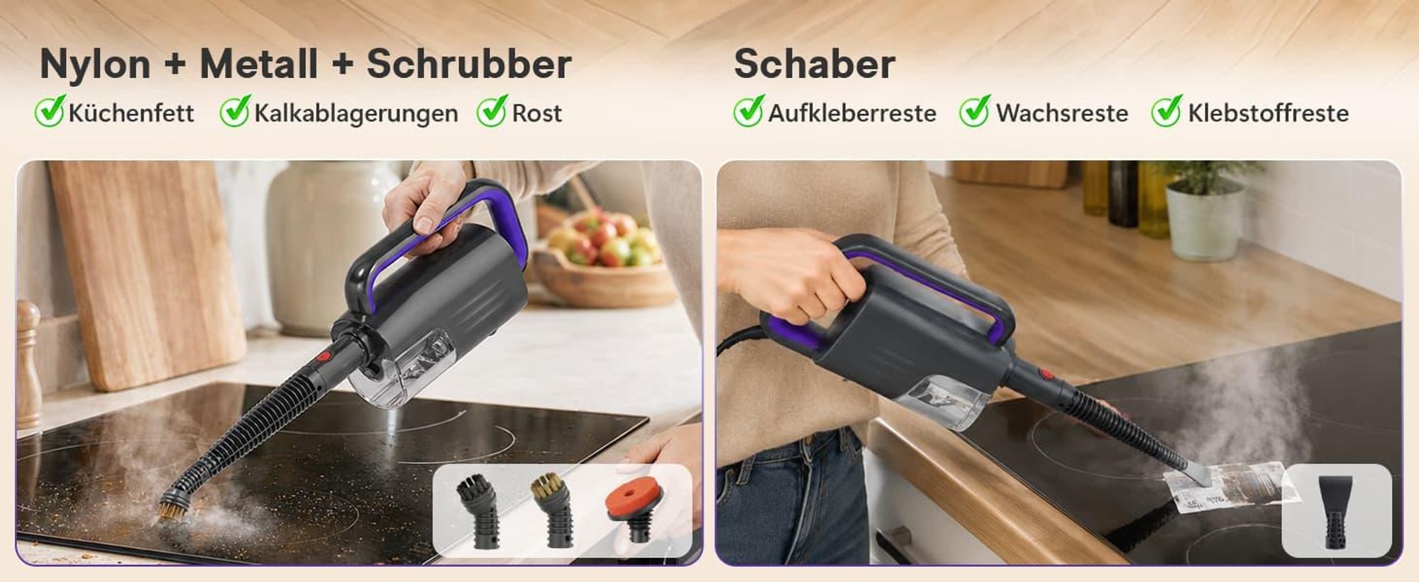 Dampfreiniger, 1500W handdampfreiniger & Dampfbesen, 15s Aufheizzeit, 4bar Dampfreiniger & Dampfdruck, Drehkopf, für Boden, Sofa, Küche, Bad & Fenster