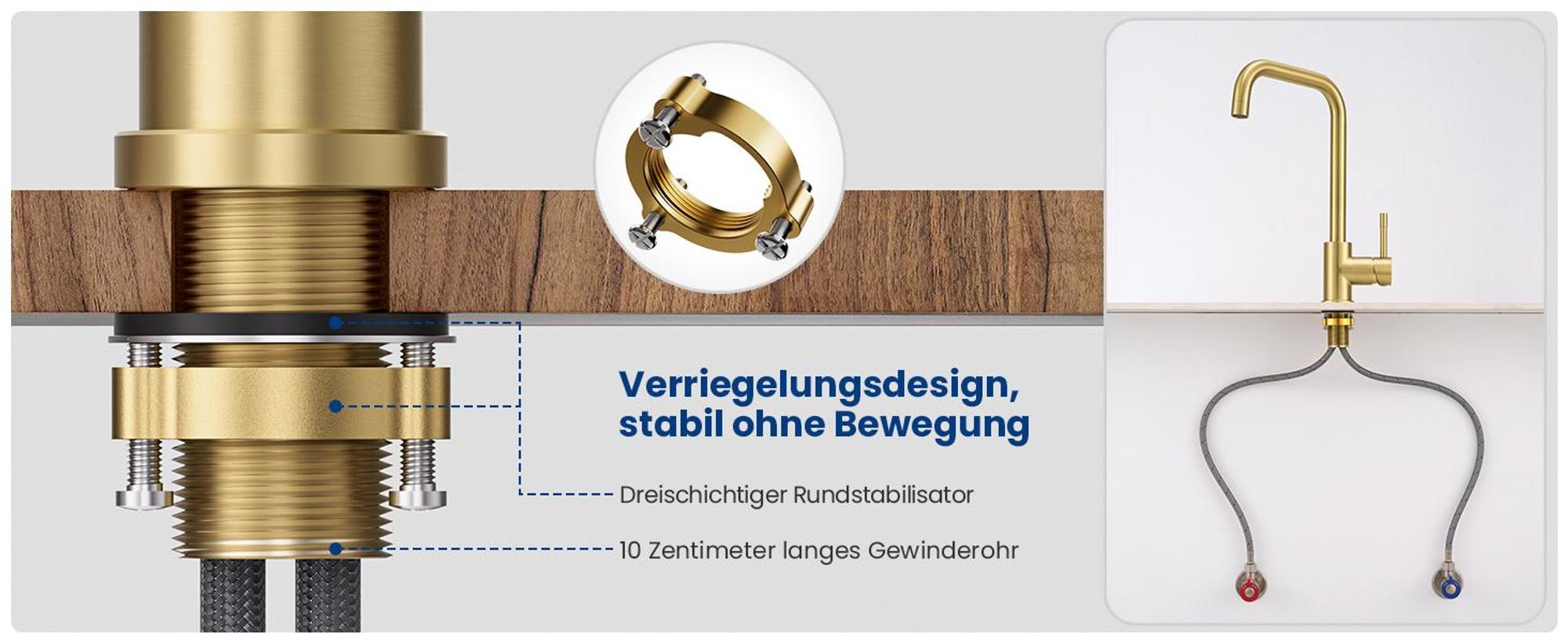 Wasserhahn Küche Hoher Auslauf L-Form, 360° Drehbar Spültischarmatur Gebürstet Gold, Einhandmischer 304 Edelstahl Küchenarmatur Cecipa