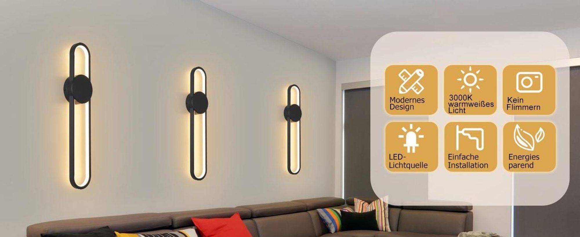 ZMH kinkiet LED lampa ścienna wewnętrzna 12W lampa schodowa 60cm czarna lampa do przedpokoju nowoczesny design 3000K ciepła biel minimalistyczne oświetlenie ścienne do sypialni salonu przedpokoju klatki schodowej kuchni