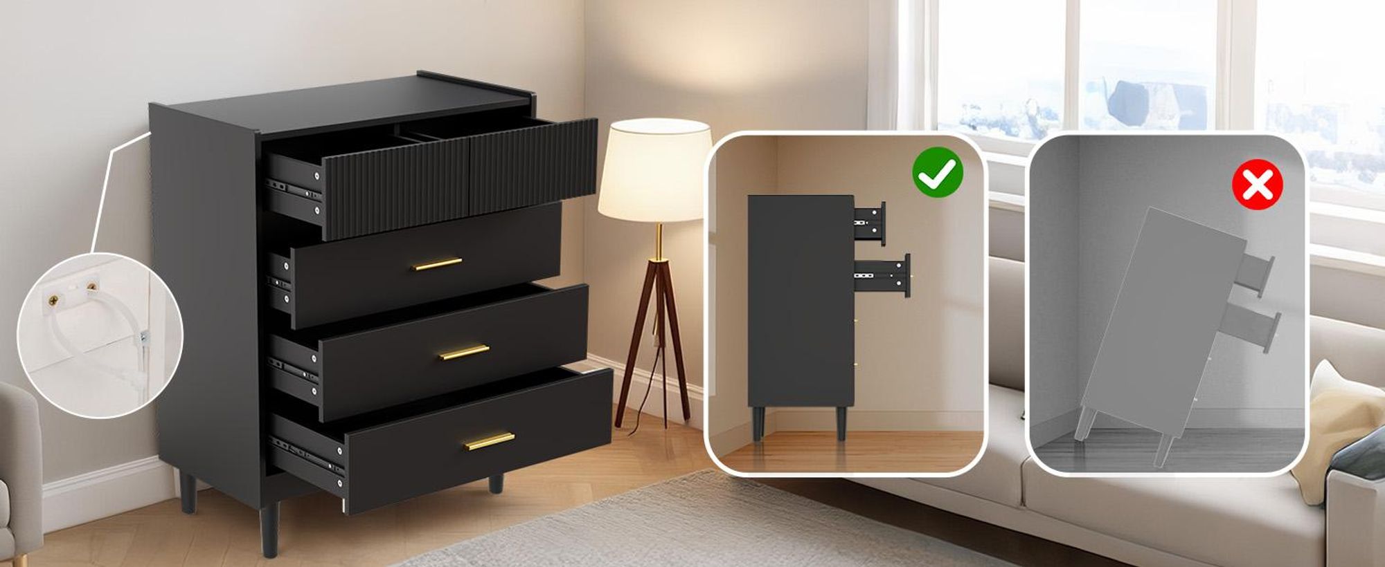 HOMAVO DG2 Kommode – Modernes Design, 5 geräumige Schubladen, pflegeleichte Melaminoberfläche,Holz, langlebig, ideal für Wohnzimmer