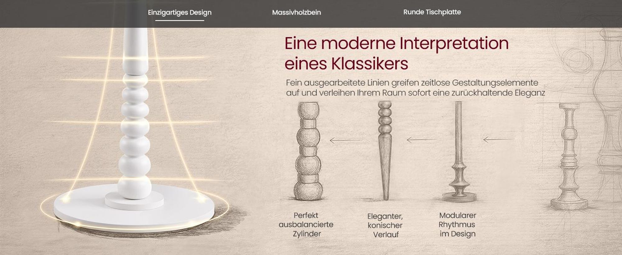 VASAGLE Runder Couchtisch, Beine aus Massivholz, Nachttisch, Beistelltisch für Schlafzimmer, Wohnzimmer, weiß