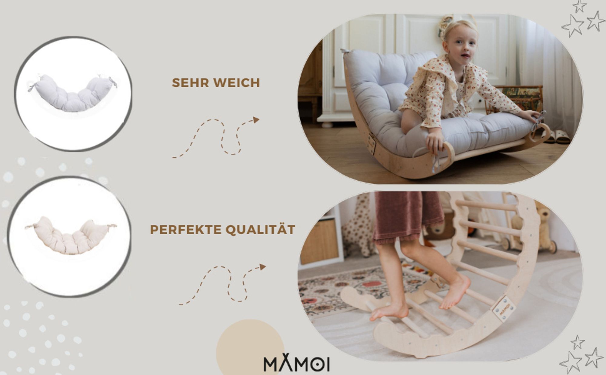 MAMOI® Kletterbogen, Kletterdreieck, Baby klettern, Regenbogenwippe aus holz, Holzbogen für Kinder, Spielplatz, Klettergerüst indoor ab 1 jahr 2/3 jah
