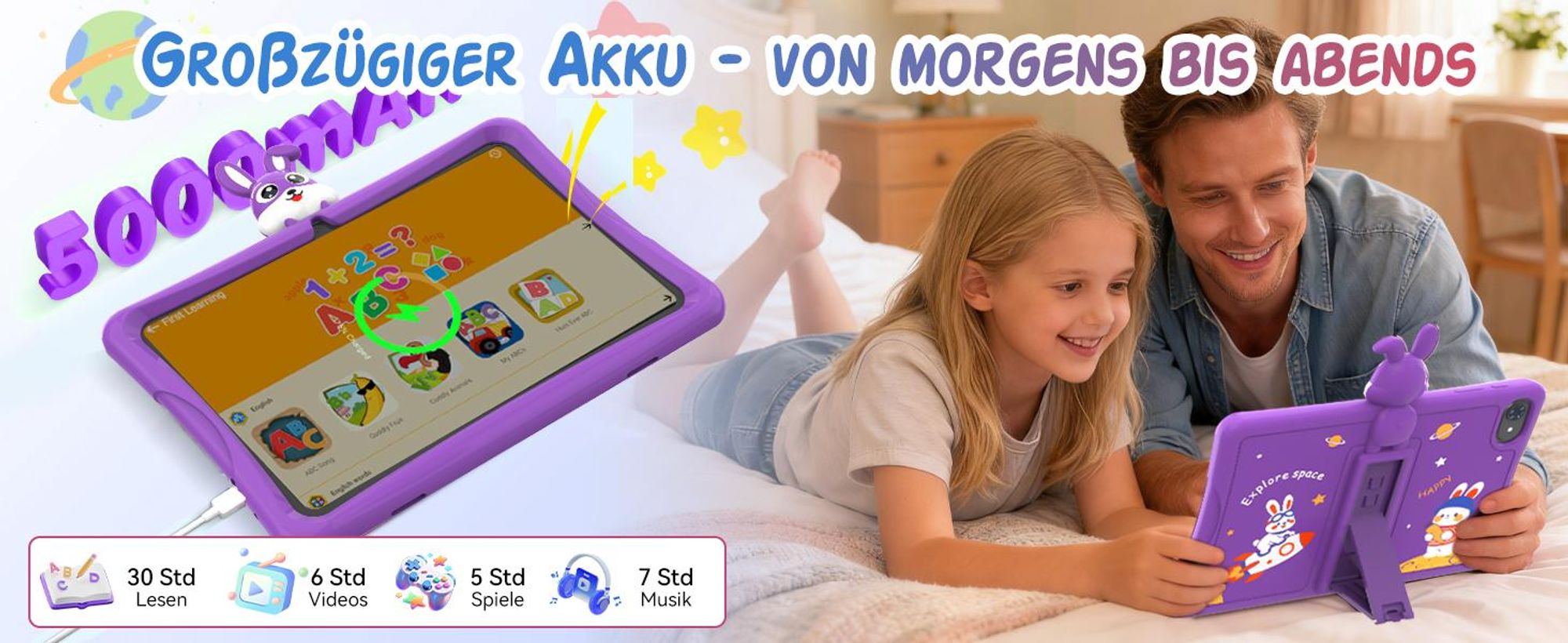 Tabwee K10, 10.1" Kinder Tablet, 4GB+128GB, Android 16, WiFi Tablet für Kinder, mit Schutzhülle und Stift, 5000 mAh, Google Kids Space