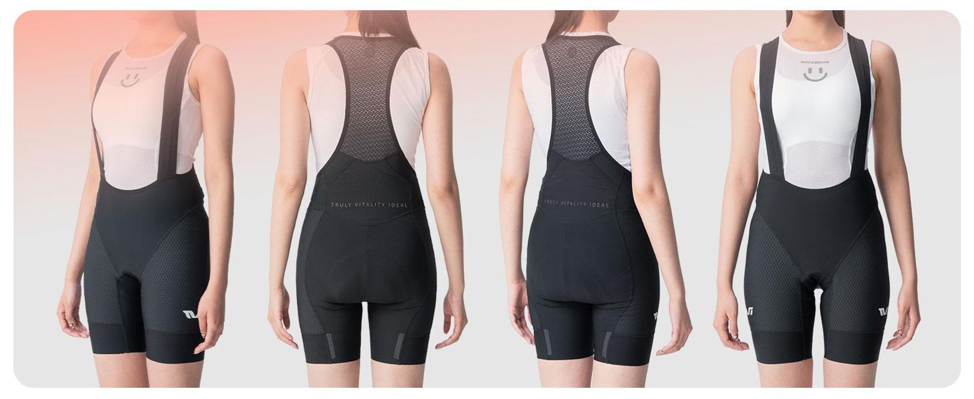 ROCKBROS TVI Trägerhose Damen Kurz Gepolstert Mit Tasche Schnelltrocknend Stoßfest Für Rennrad MTB Schwarz Größe S