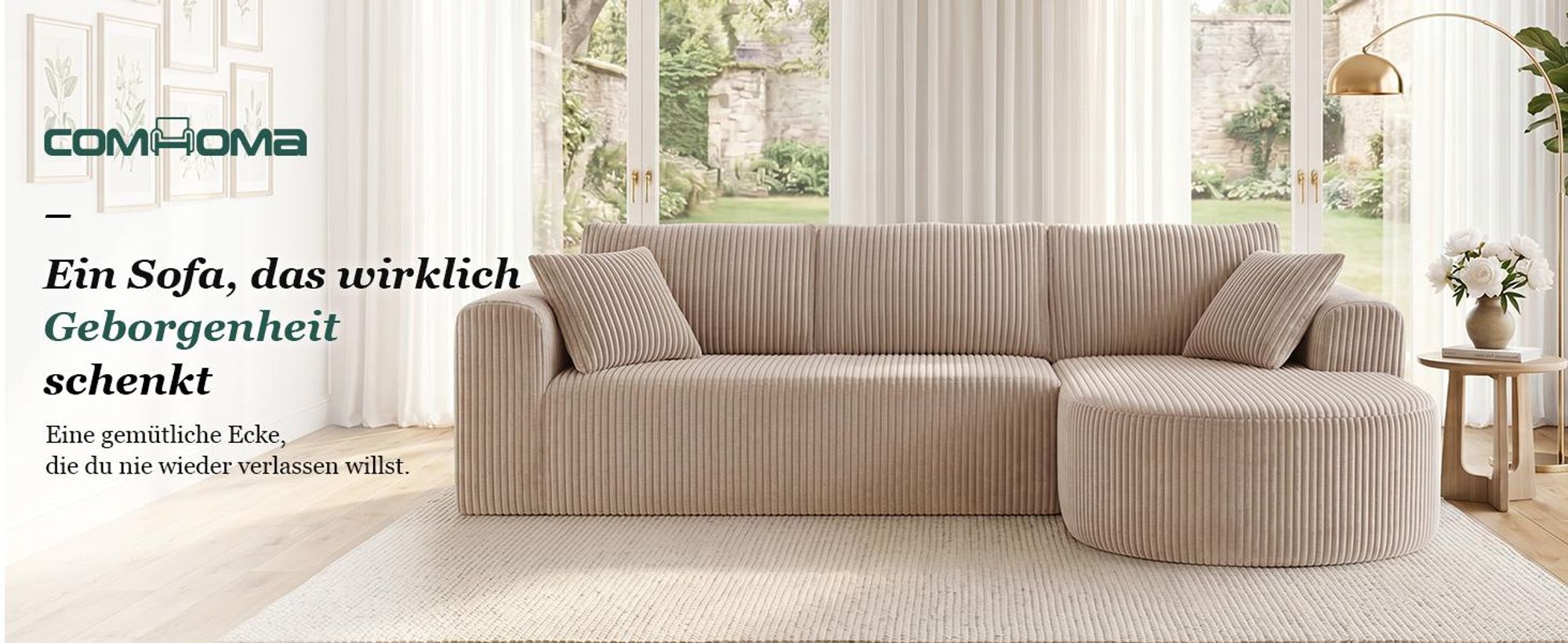 Sofa Ecksofa mit Schlaffunktion, Corduroy Modulares Boneless Couch mit Chaiselongue, L-Form Schlafsofa, Sektionssofas mit Kissen & Seitentaschen 243cm