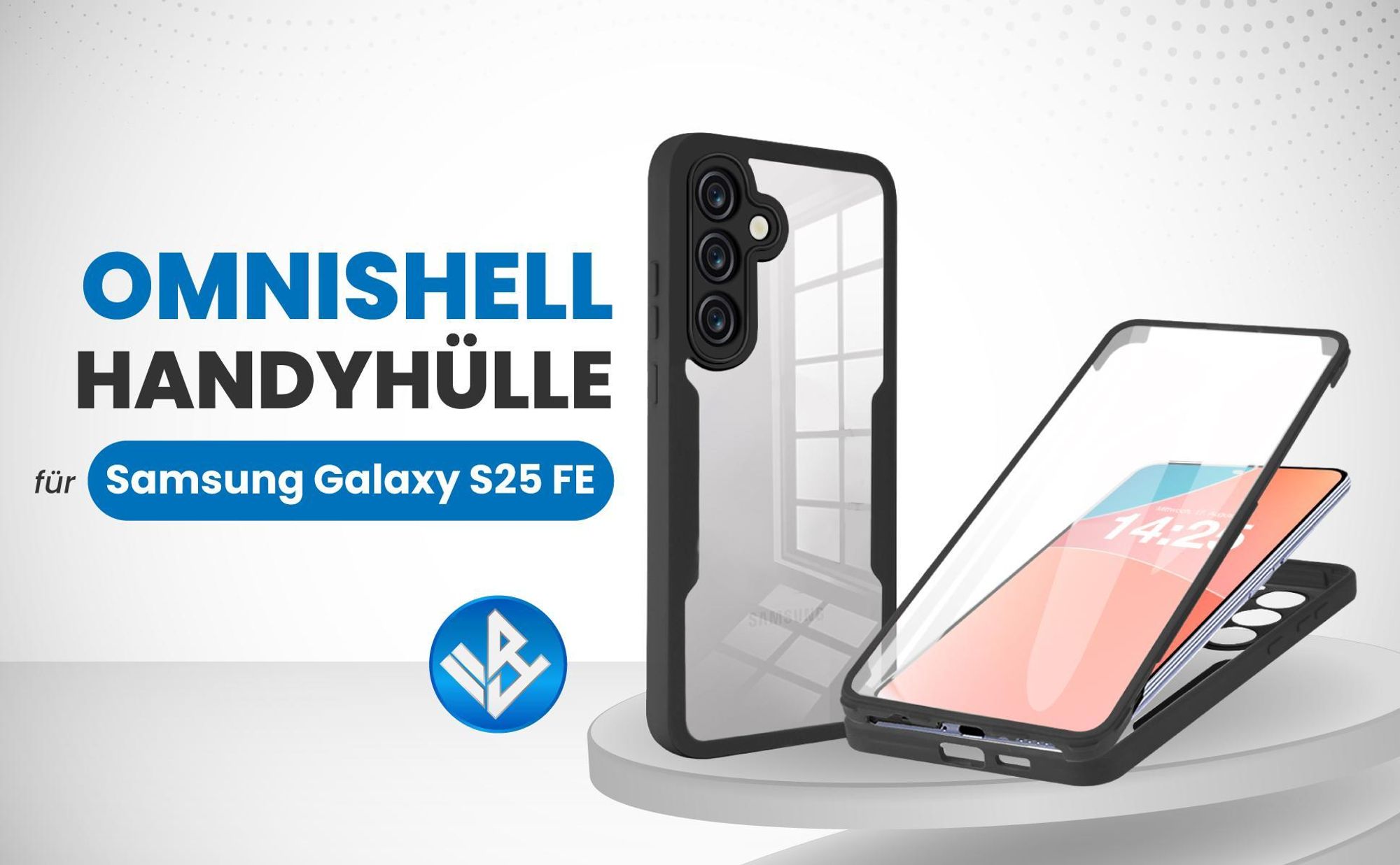 Schwarze 360 Grad Hülle für Samsung Galaxy S25 FE mit Kameraschutz