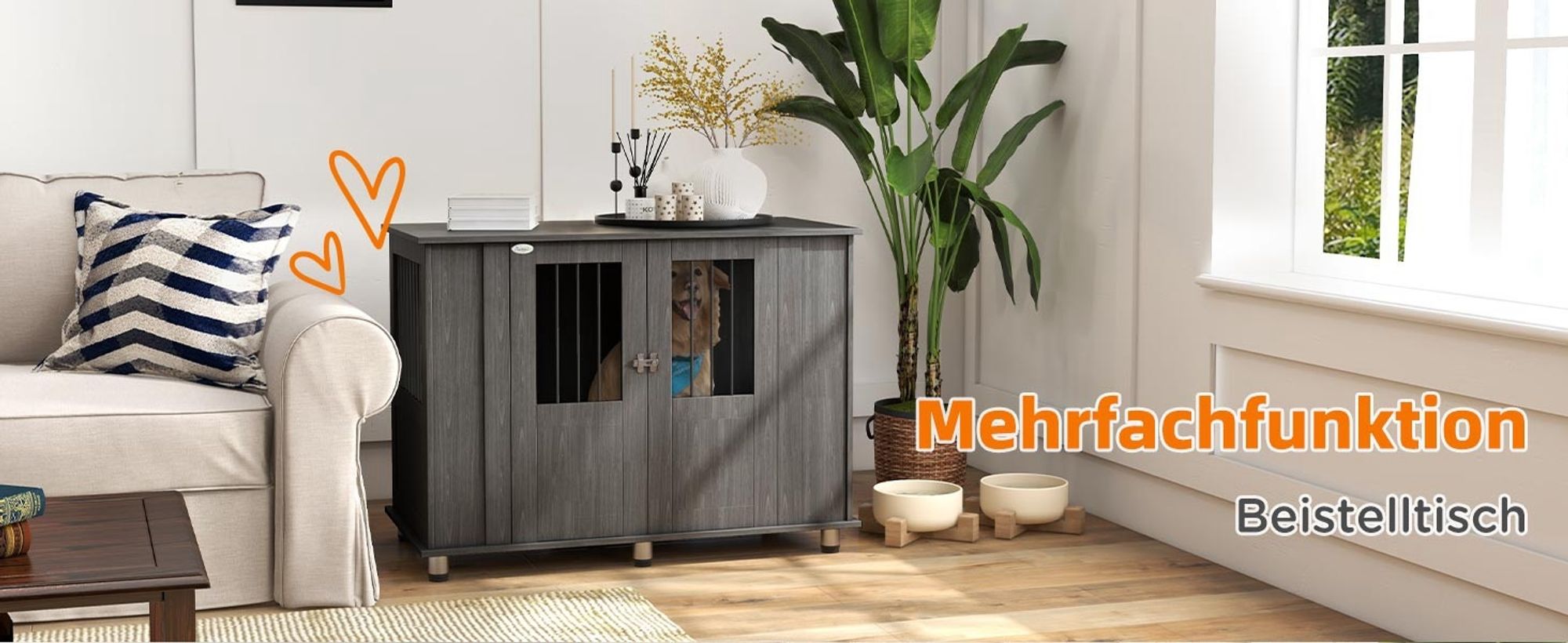 PawHut Hundekäfig Haustierkäfig Hundehütte mit Schloss, Magnettür, Fenster, Grau