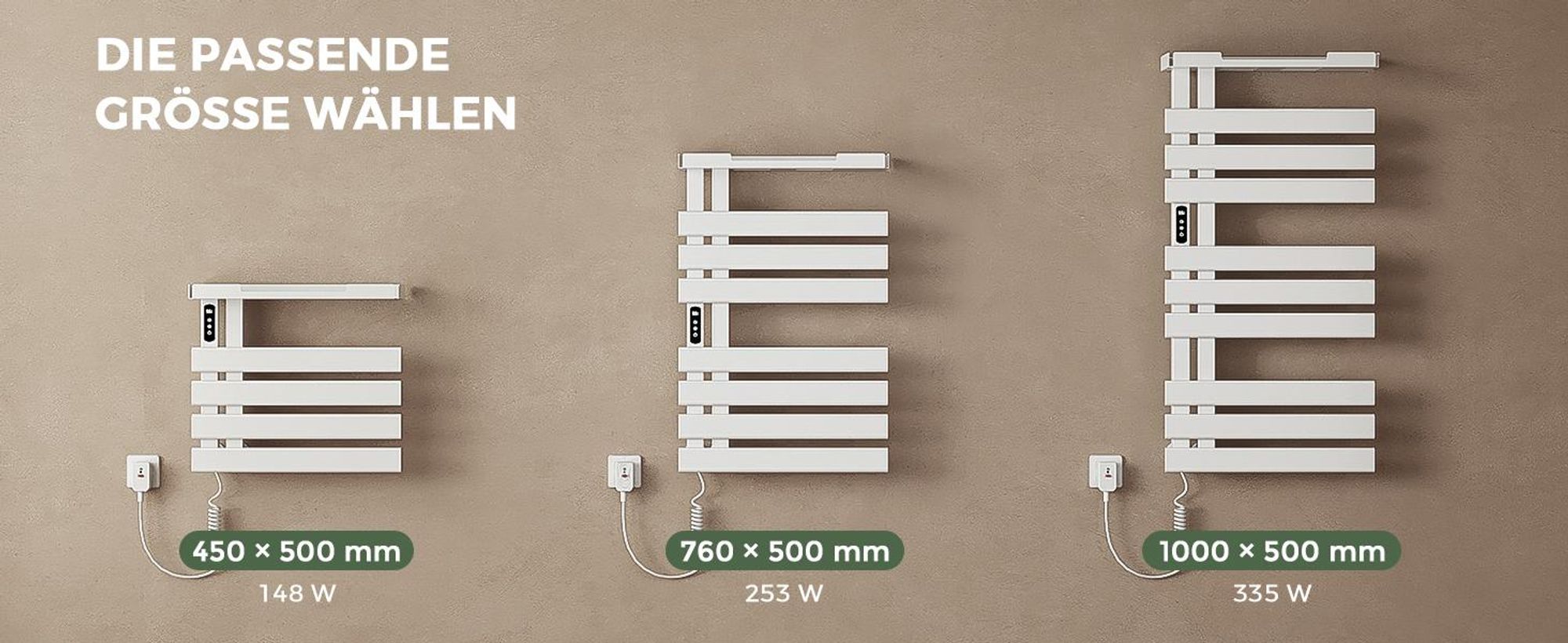 S'AFIELINA Handtuchheizkörper elektrisch mit Ablage 1050×500 mm 335W Weiß,Smart Handtuchwärmer mit WLAN-App, Carbonfaser-Heizung, 6 Heizmodi