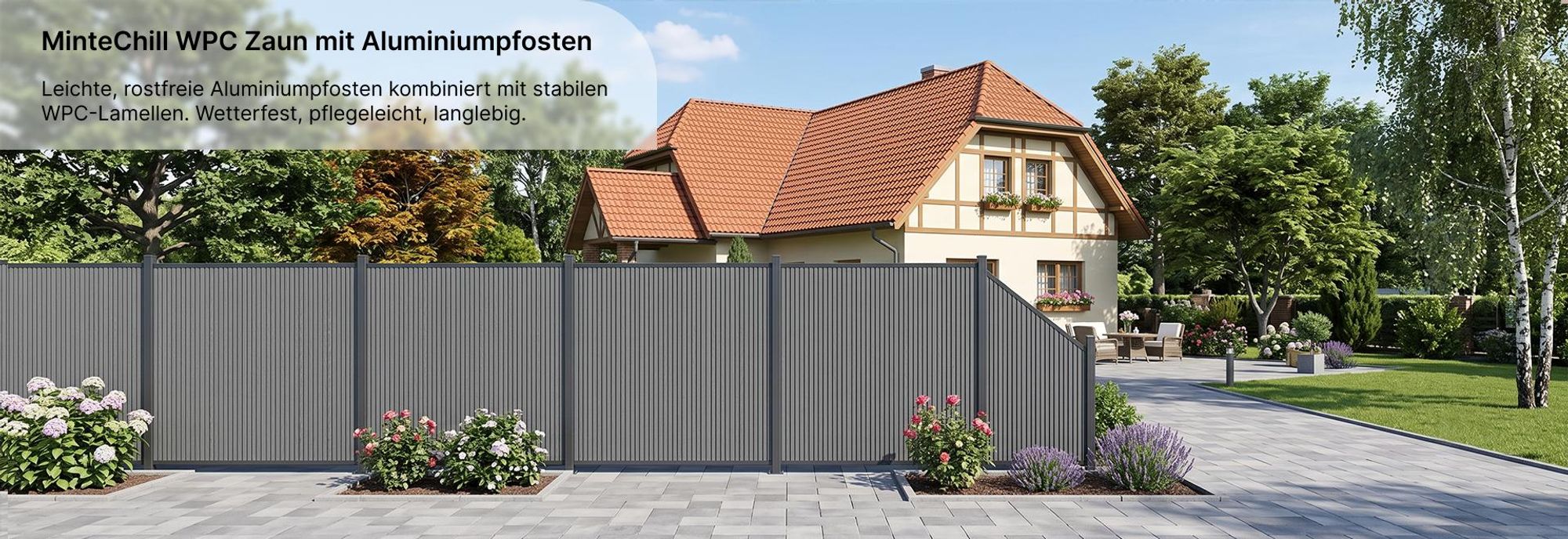 MinteChill WPC Gartenzaun, Sichtschutzzaun 273x185cm mit Längsstreifen-Schrägelement Anthrazit