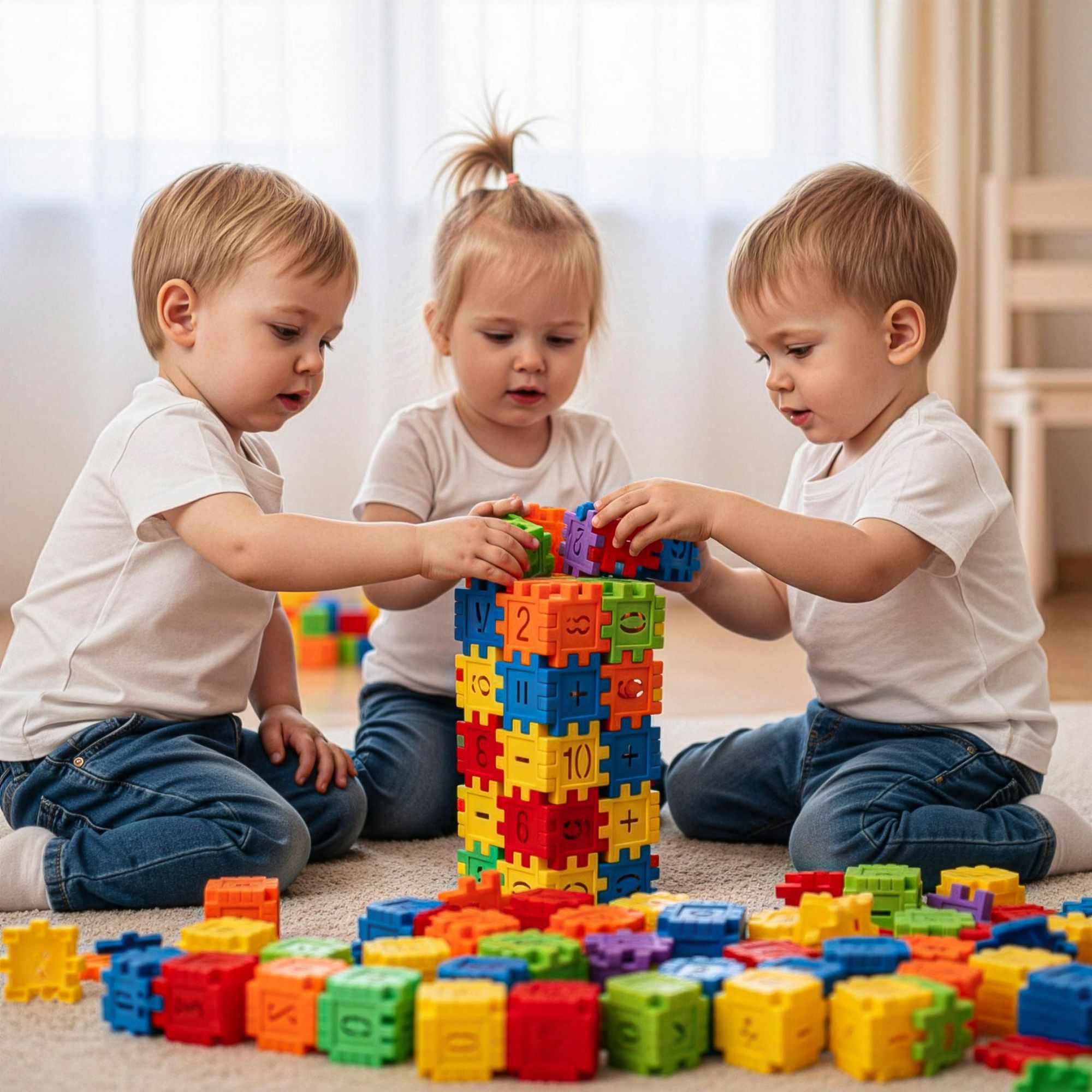 Waffelbausteine 90 Teile Lernspielzeug für Kinder ab 3 Jahre, Konstruktionsspielzeug Puzzle Set Bunte Bausteine Motorik Spielzeug, EVI TOYS Mini