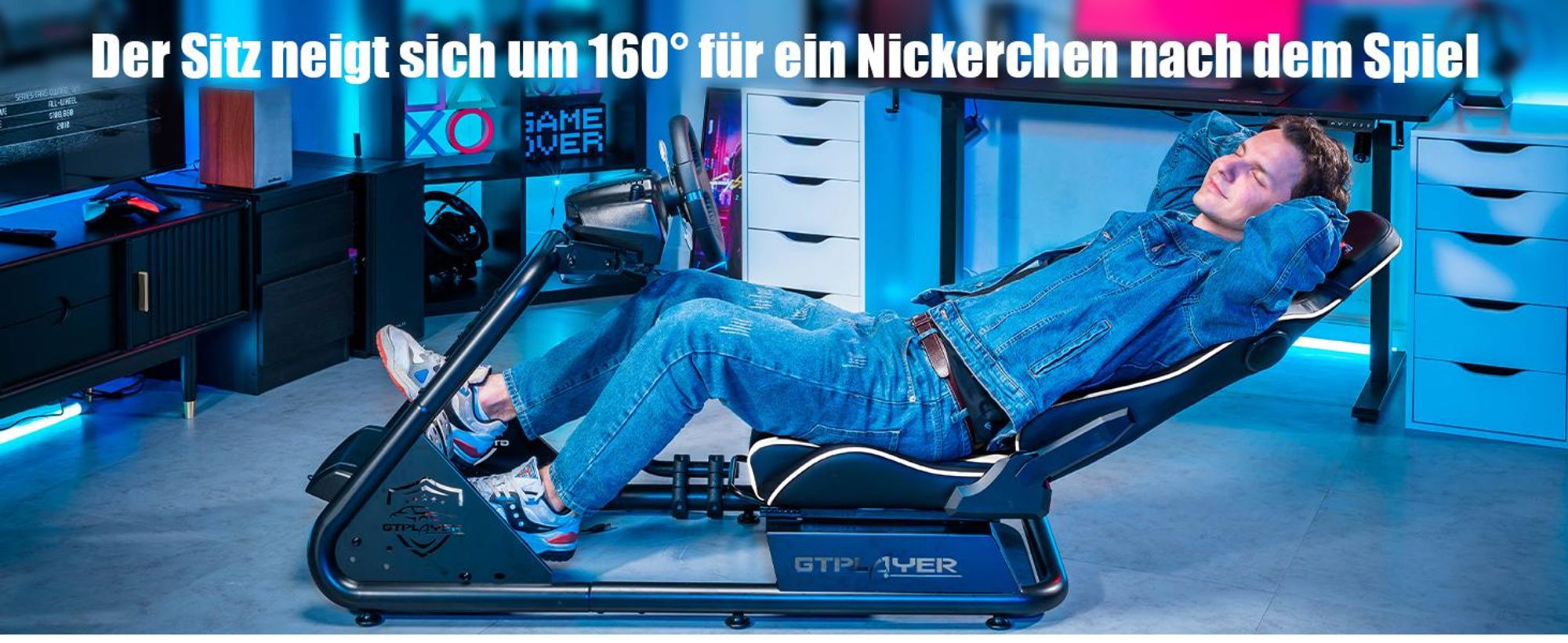 GTPLAYER Simulator Cockpit, SIM racing Cockpit, rennsimulator lenkradständer Gamingstuhl racing wheel stand mit Bluetooth-Lautsprecher und Pedalablage