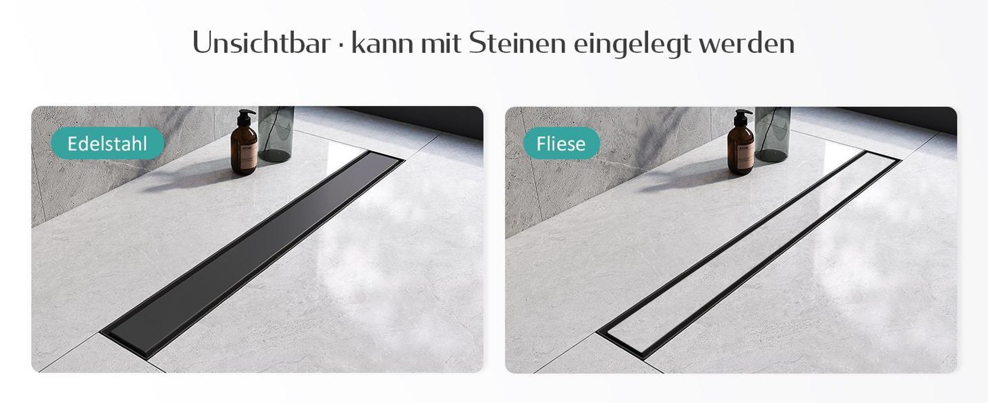 EMKE Duschrinne Edelstahl 50cm Mattschwarz Bodenablauf Siphon mit Geruchsstop Duschablauf sehr flach Randablauf