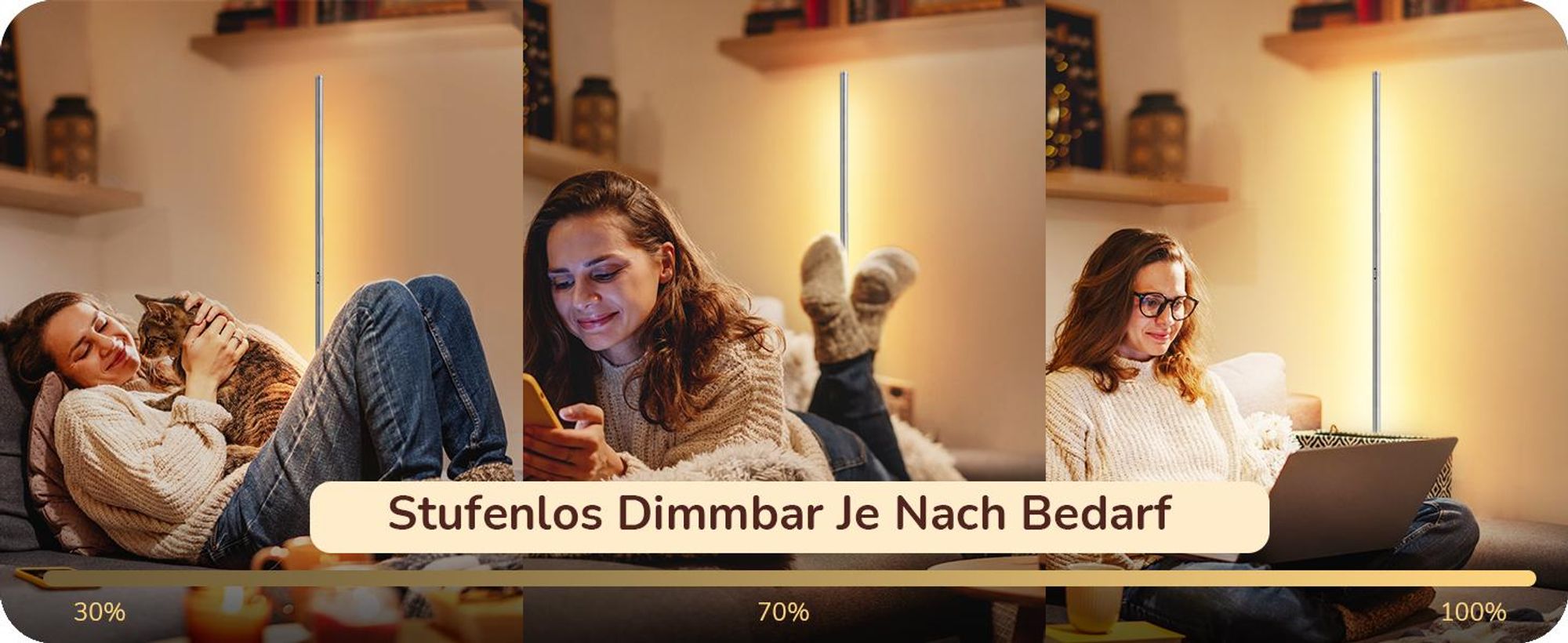 EDISHINE Stehlampe höhenverstellbar, LED Stehleuchte Dimmbar Wohnzimmer, Silber