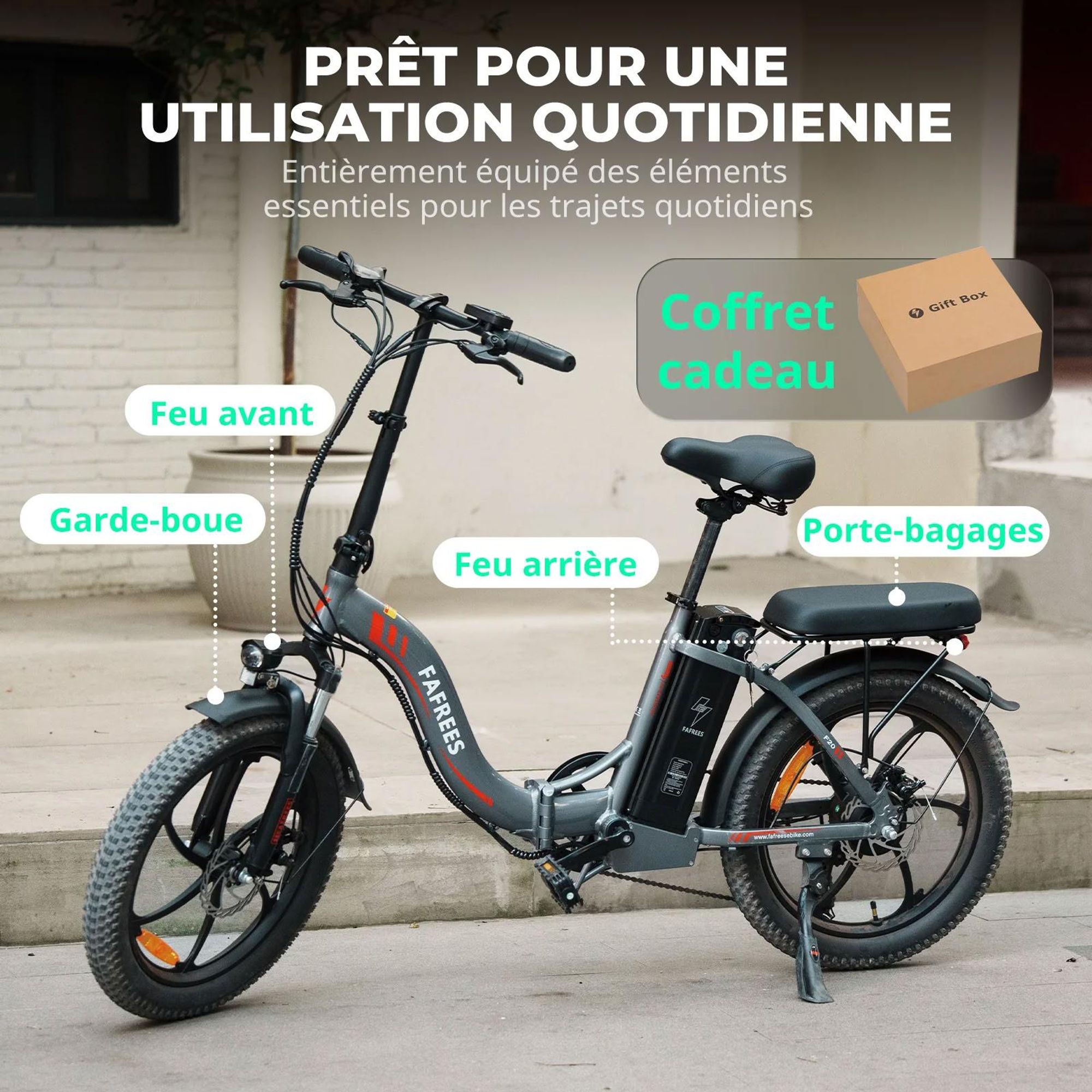 FAFREES F20 Vélo Électrique - Moteur 250W Batterie 36V18Ah 20'' Freins Mécaniques - Gris