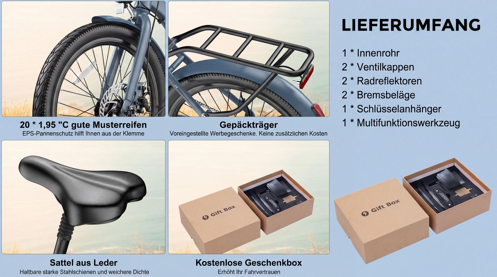 Pedelec 20 zoll 155 - 195 cm E-Bike 36 V 16,75 Ah 603 Wh bis zu 110 - 130 km Rostfreie Aluminiumlegierung mit 7 Gang, Blau