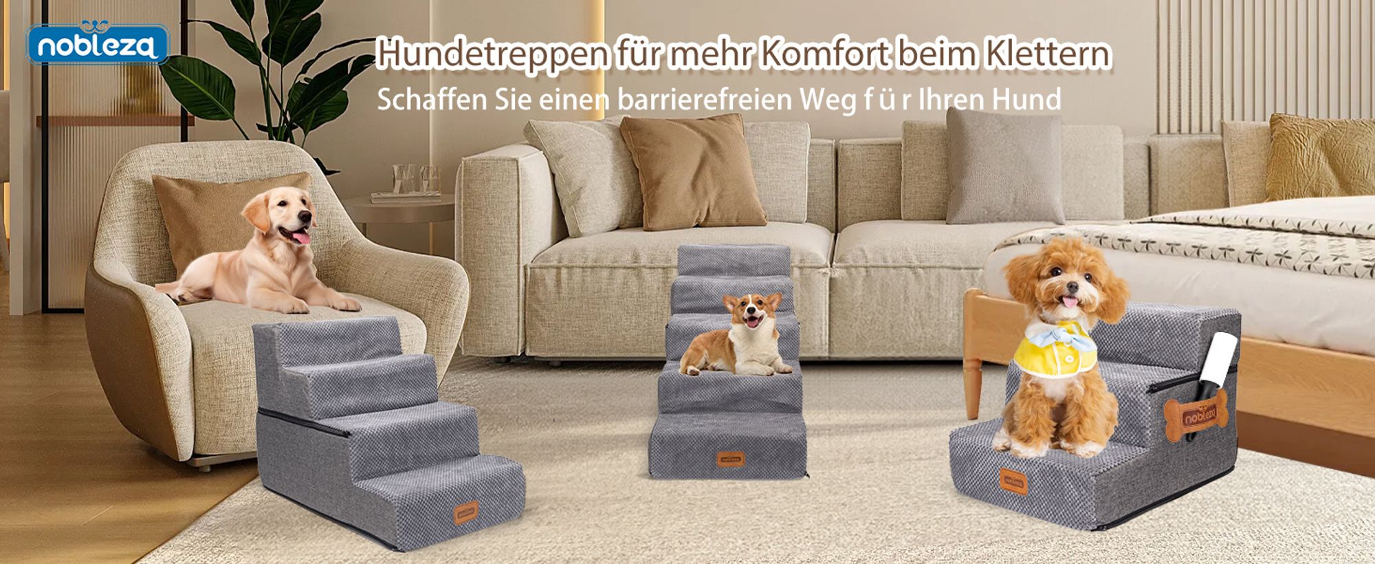 Nobleza Hundetreppe 3 Schichten Haustiertreppe , Rutschfest Katzentreppe, für Kleine Hunde Welpe Katzen aus Sofa Bett