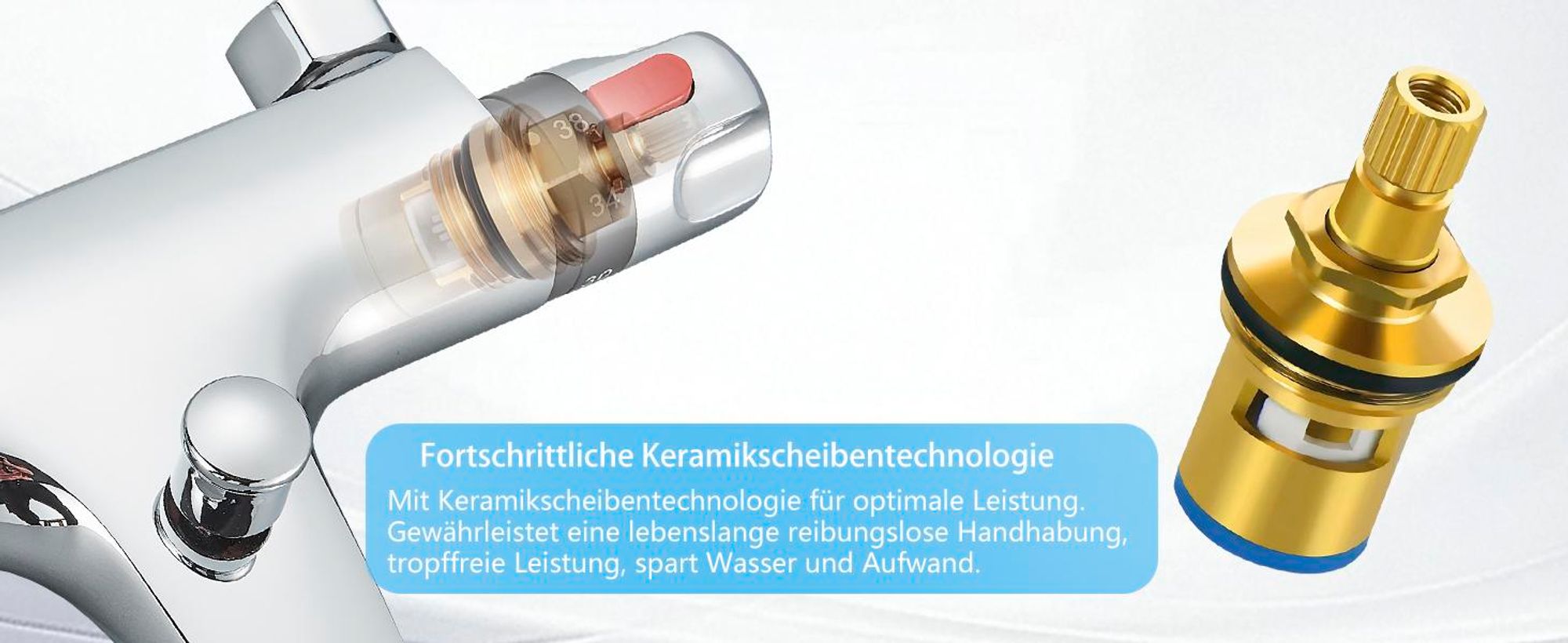 Badewannenarmatur, Wannenarmatur, Duscharmatur, Wasserhahn Badewanne, Mischbatterie, Armatur Badewanne mit Thermostat, 38°C Sicherheitstaste