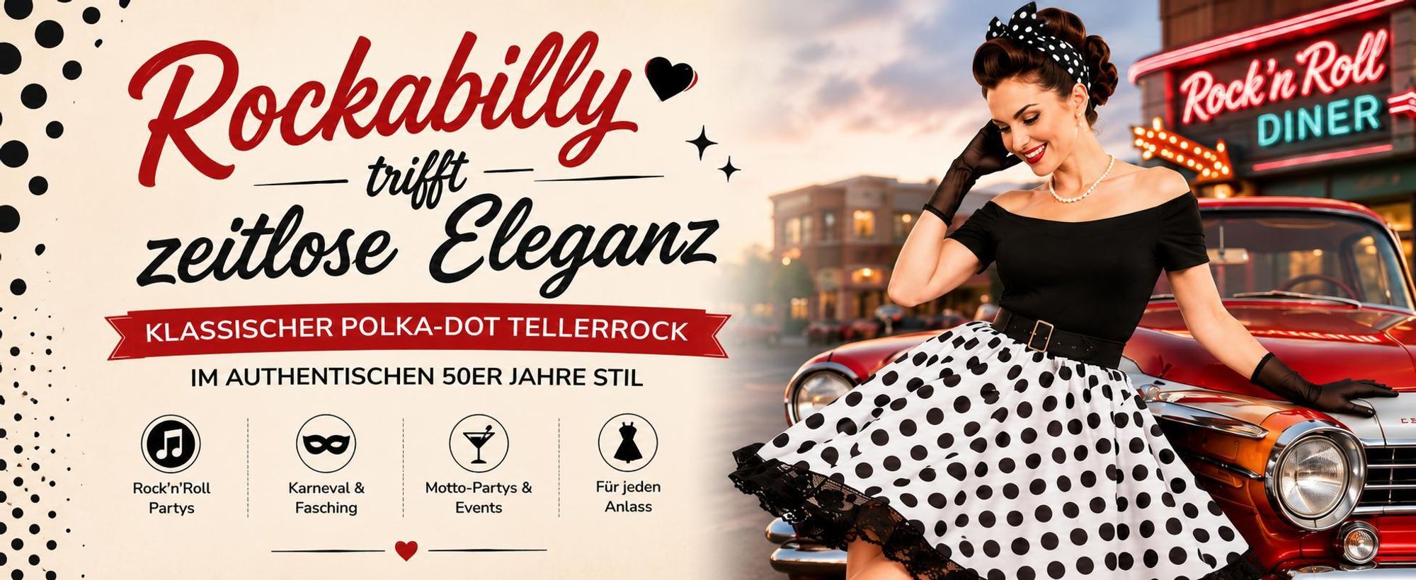 Rockabilly Rock 50er Jahre Schwarz Weiß Vintage Tellerrock im Rock'n'Roll Stil mit klassischem Polka-Dot-Muster (34)