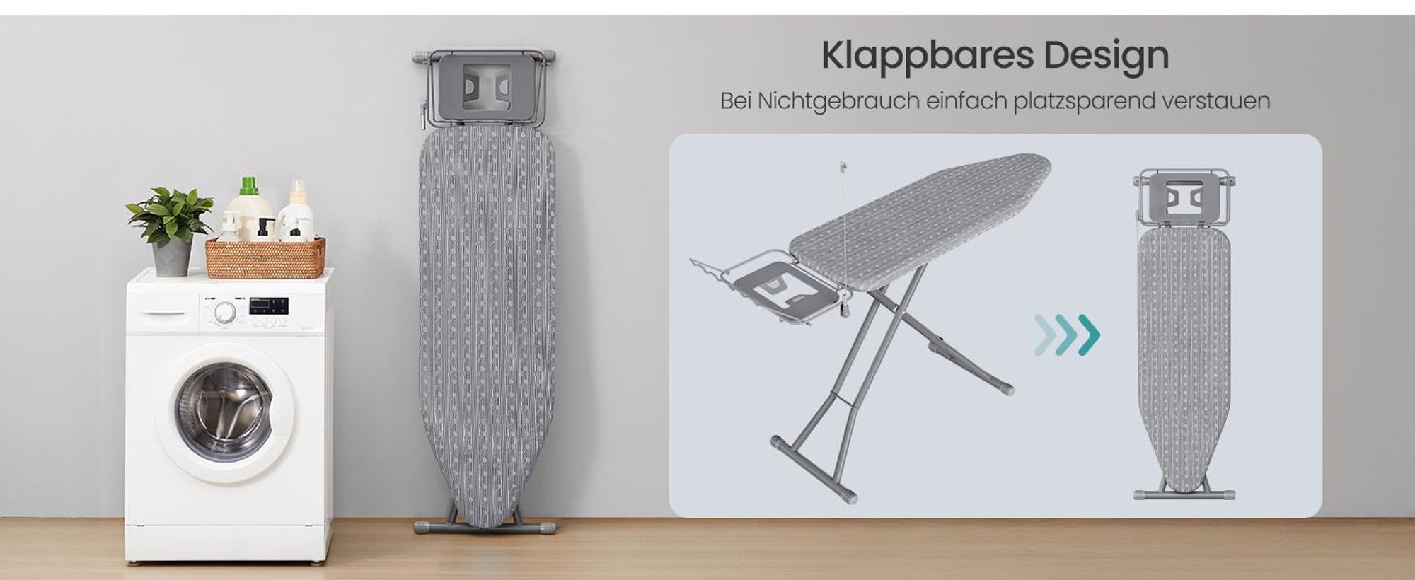 SONGMICS Bügeltisch klappbar, höhenverstellbar mit Kabelhalter, Bügelbrett für Dampfbügelstation, grau