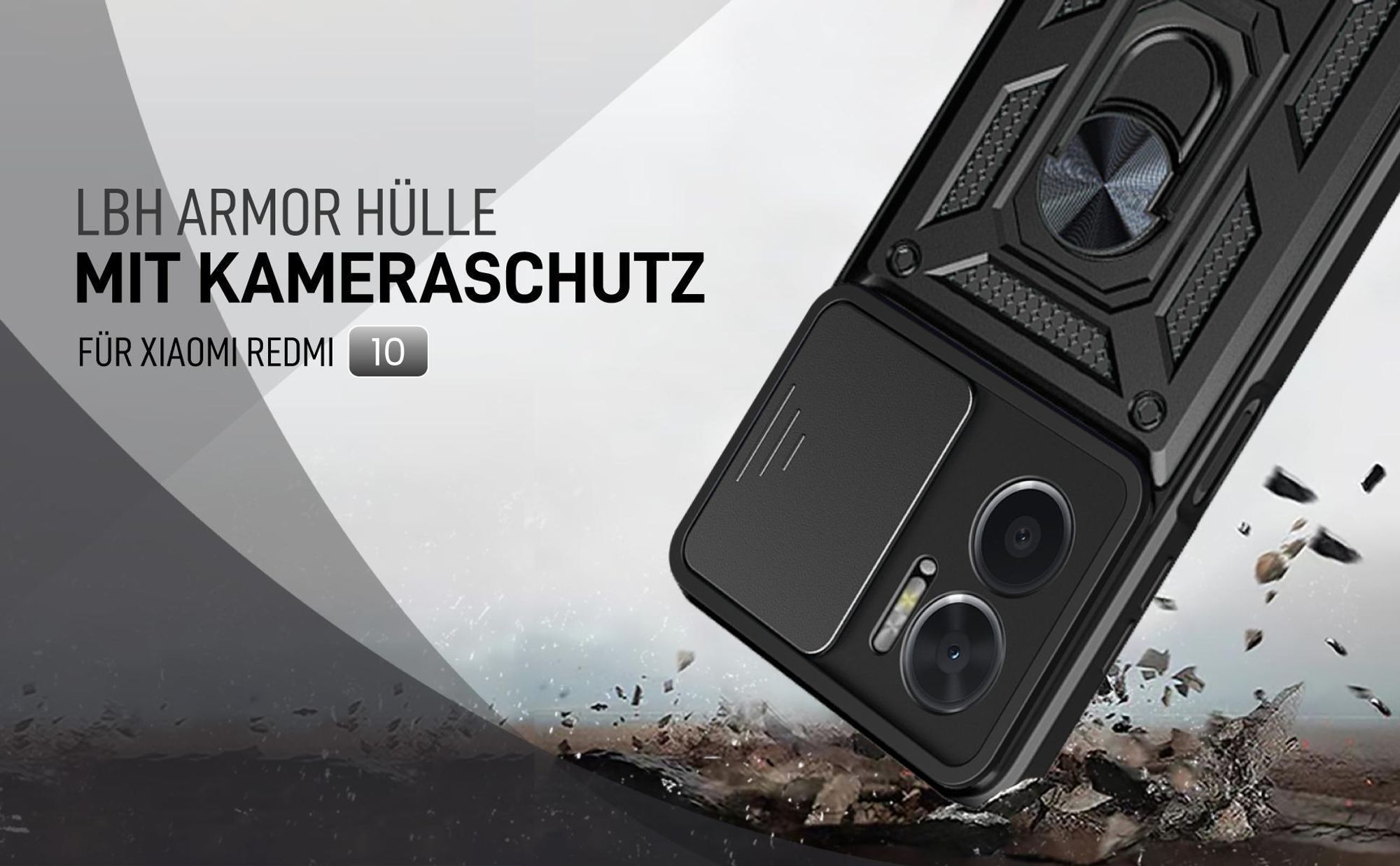 Schwarze Outdoorhülle mit Kameraschutz für Xiaomi Redmi 10