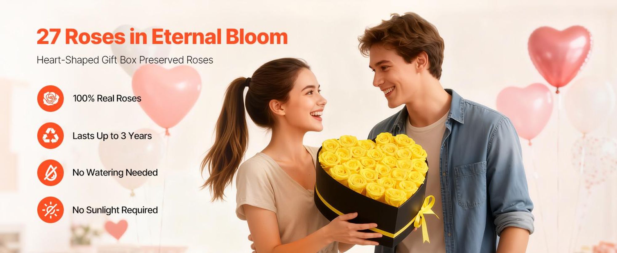 VEVOR Ewige Blumen, 100 konservierte Rosen in einer herzförmigen Box, ewige Blumen unsterblicher Strauß Geburtstagsgeschenk für Frauen, Ehefrauen, Mütter, Jubiläum, Valentinstag, Weihnachten, Rot, Herz-e, Gelb