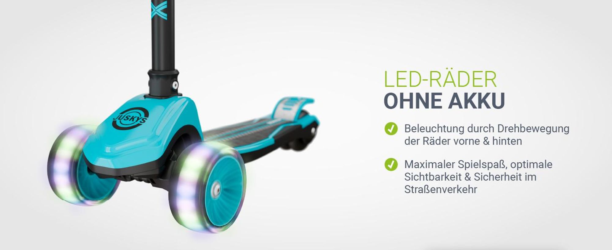 JUSKYS® Kinderroller Lumox - Blau, LED Räder, höhenverstellbarer Kinderscooter