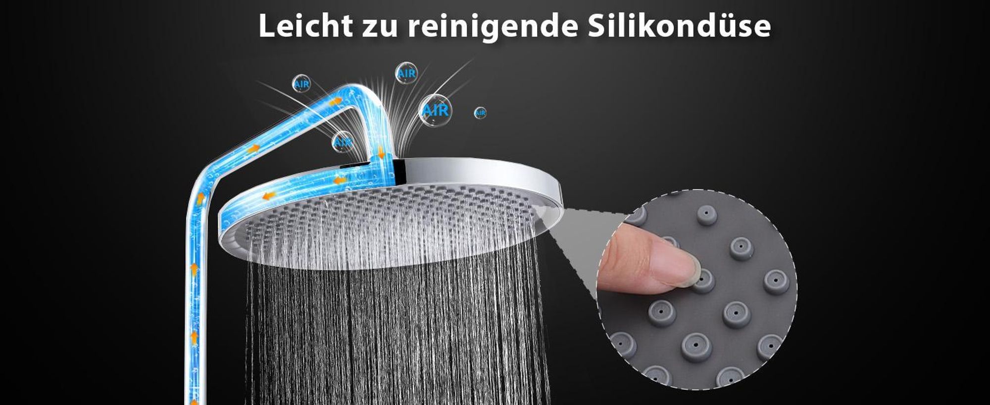 Homelody Duschsystem mit Thermostat,Regendusche Regenkopf Runde Duschsäule Duscharmatur 38℃,3 Strahlarten Handbrause, höhenverstellbar Duschstange