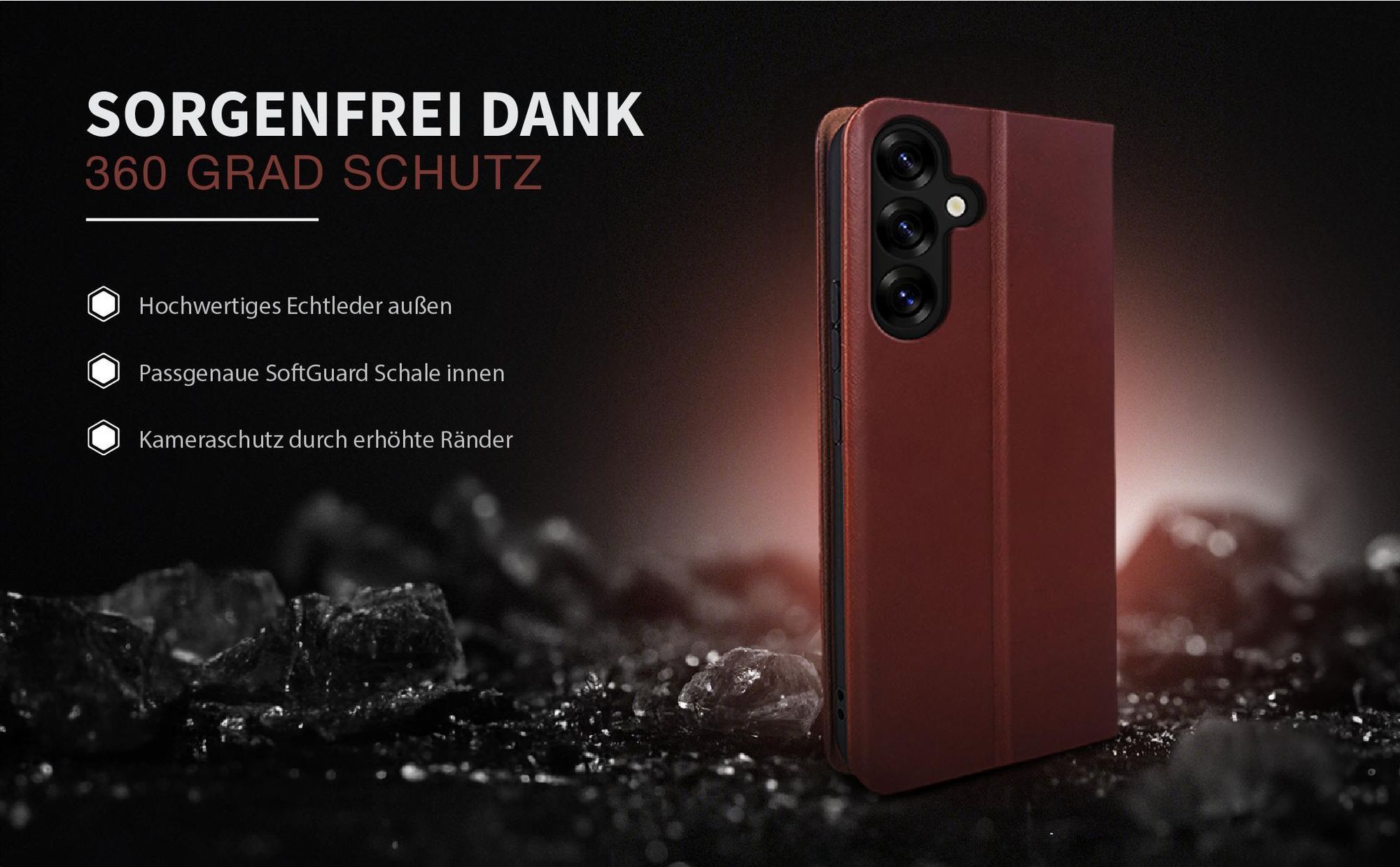 Leder Smartphonehülle für das Samsung Galaxy S25 FE mit Rundum Schutz