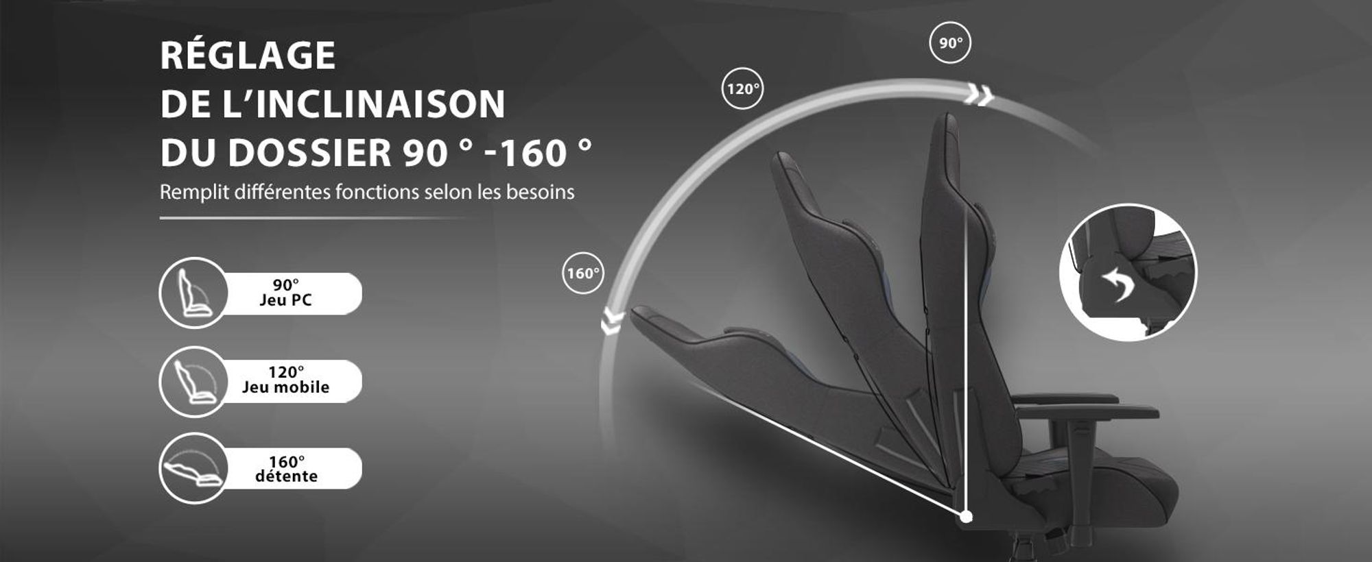 Chaise gaming SENSE7 Spellcaster en tissu noir - Chaise de bureau ergonomique Chaise de bureau PC Fauteuil gaming 150 kg Accoudoirs 2D Inclinaison 160°