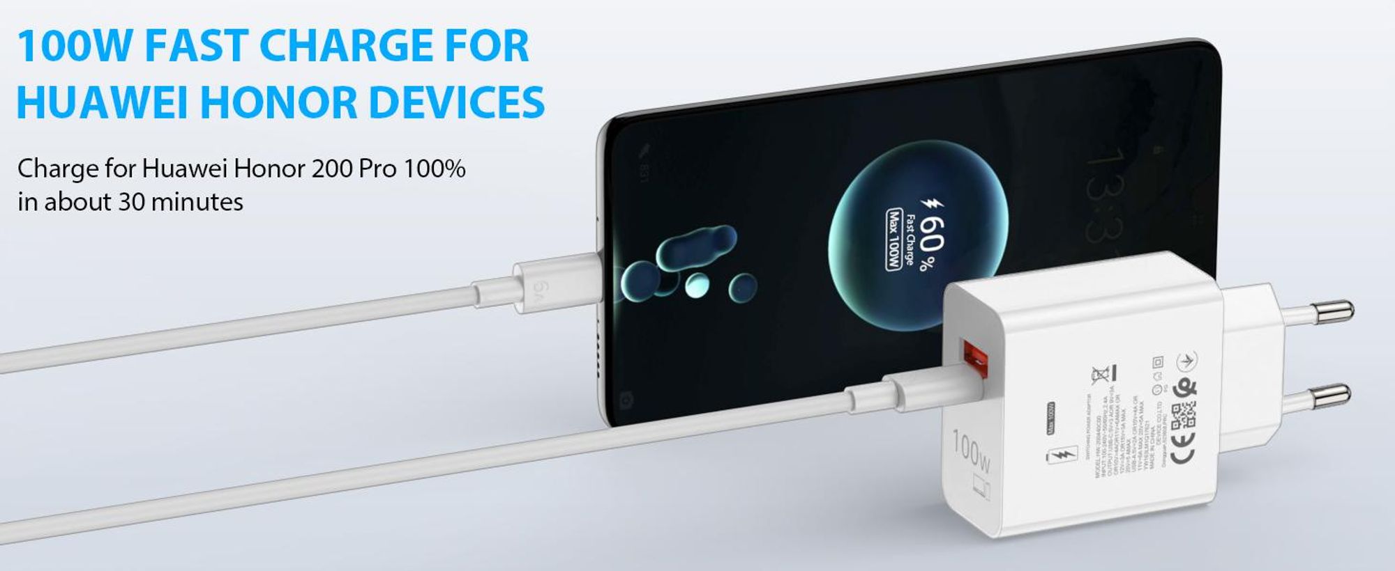 Schnellladegerät für Huawei Mate 60/50/40,P60/50/40,nova 12/11/10/9 Pro, 2-Port 100W Schnelllade Ladegerät, mit 6A USB C Kabel 2M