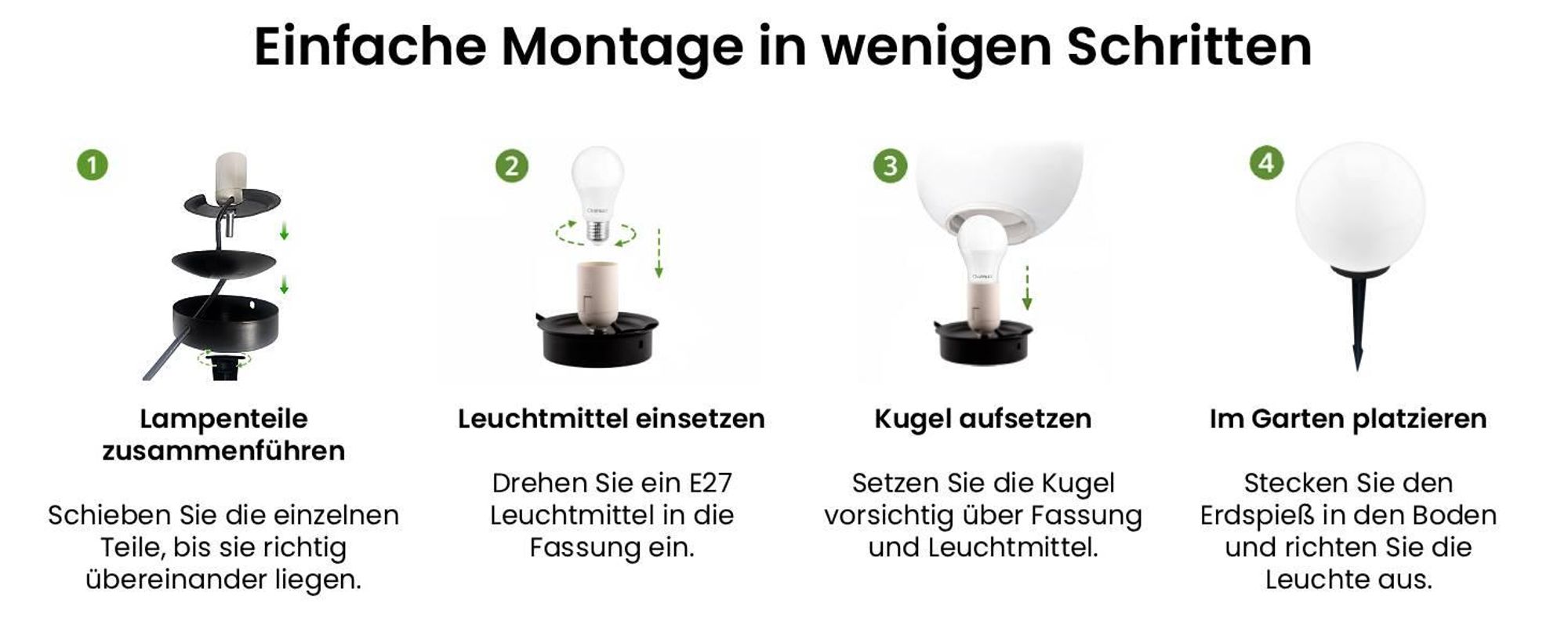 LUMILED Milchig Kugelleuchte 30cm Außen Außenkugelleuchte Kugellampe Weiß Gartenkugel Kugel Wegeleuchte IP44 E27 Fassung Anschlusskabel 1,95 m