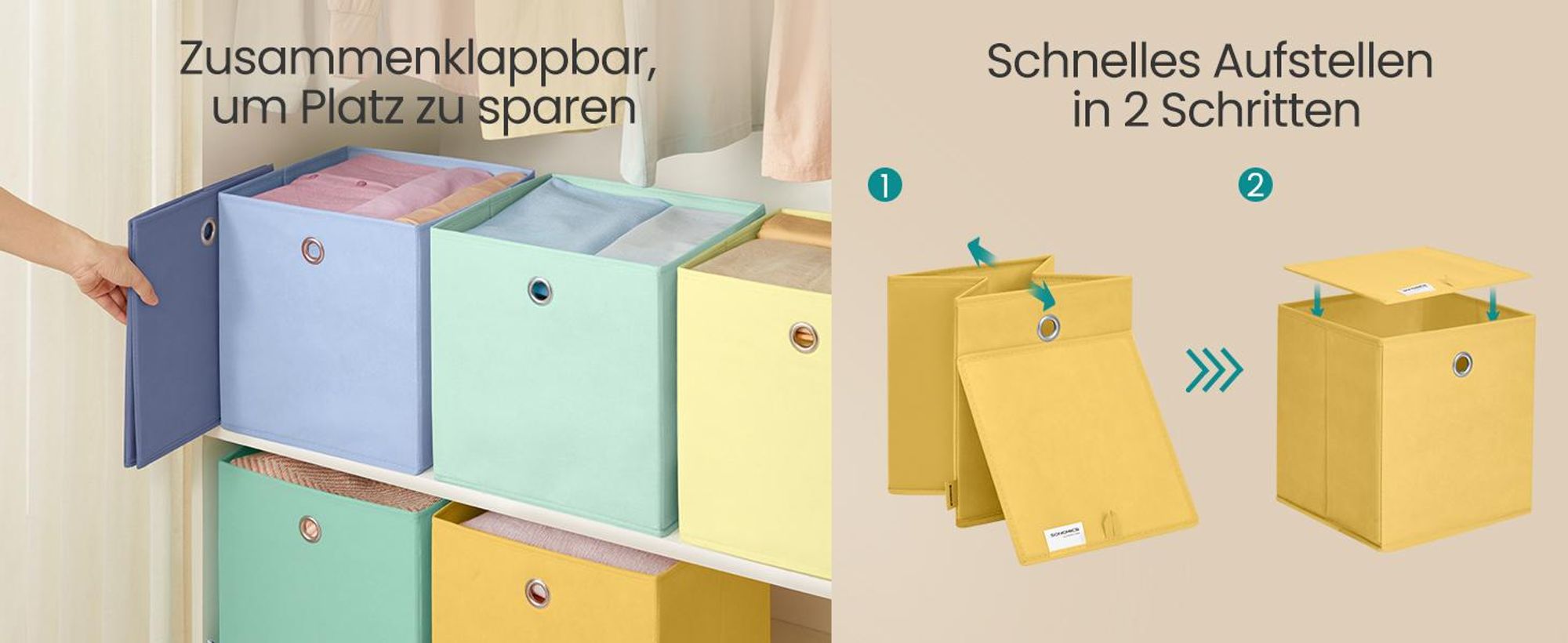 SONGMICS 6 Ordnungsboxen, faltbar, Stoffbox, für Würfelregal, für Schlafzimmer, Wohnzimmer, Mehrfarbig