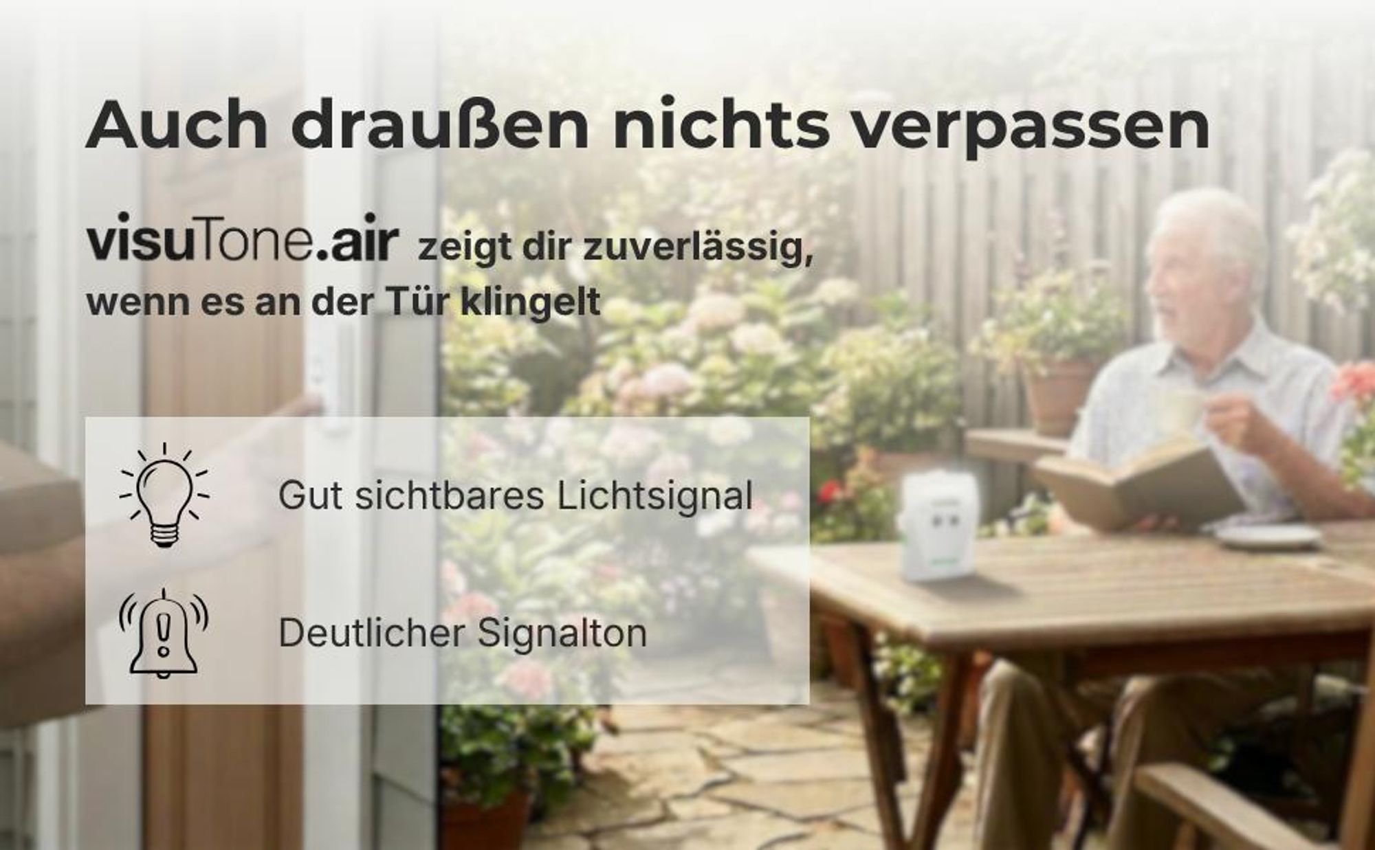 Humantechnik Türklingelverstärker-Set für vorhandene Türklingel, visuTone.air mit akustischem Sender