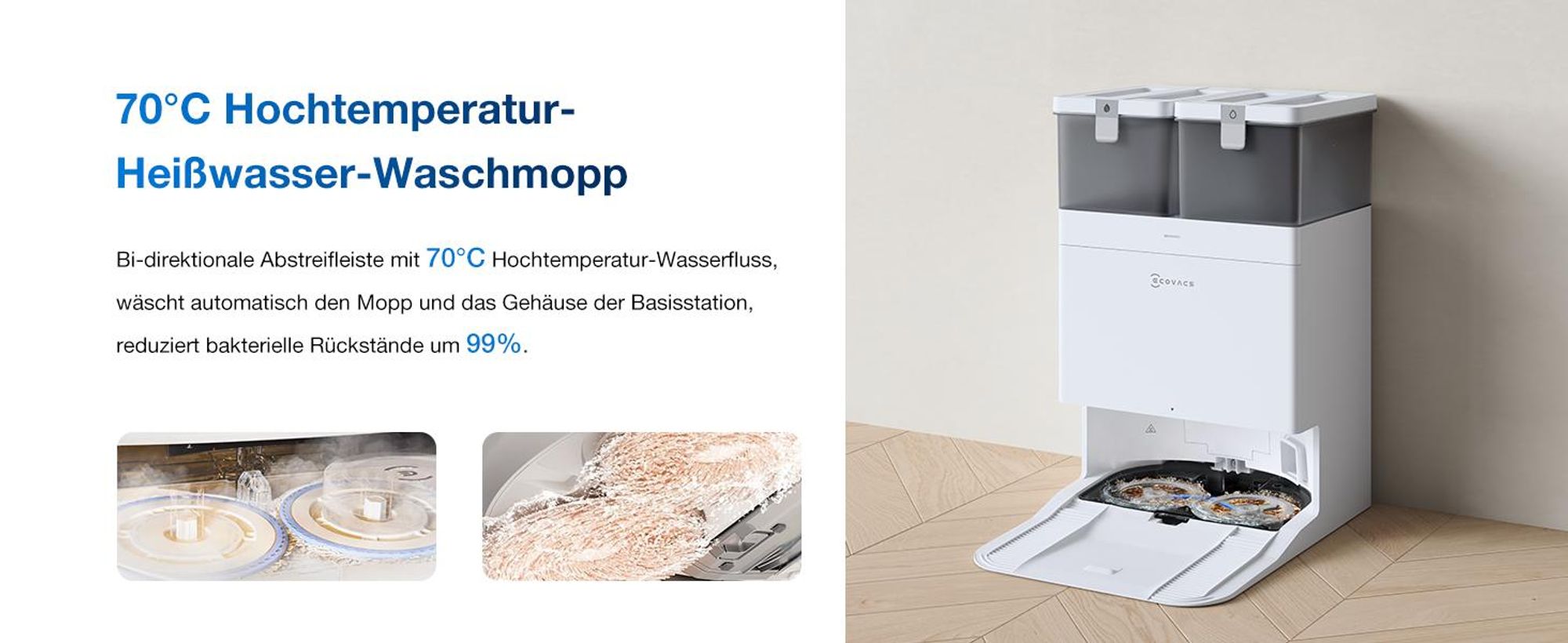 ECOVACS DEEBOT T30C PRO Omni Gen 2, Staubsauger Roboter 15400Pa, Saugroboter mit Wischfunktion, 70°C Heißwasser-Moppwäsche, Wischroboter Weiß