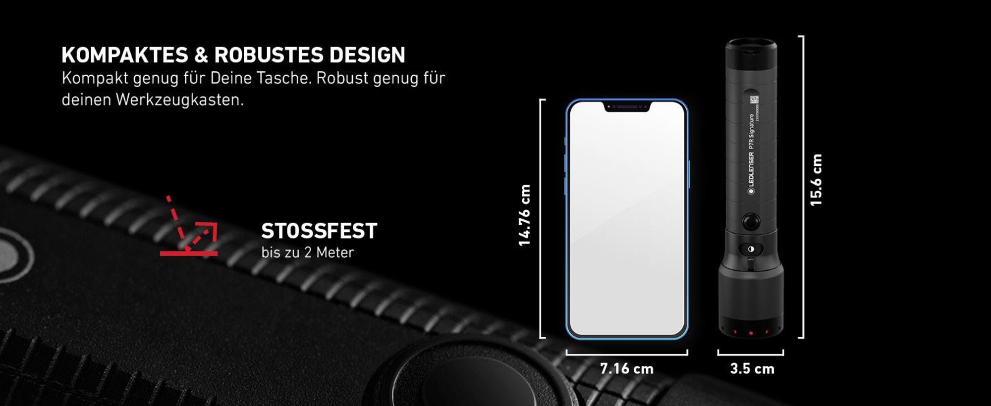 Ledlenser P7R Signature Taschenlampe Charcoal, bis 2500 Lumen, bis 340m Leuchtweite, IP68, bis 80 Std Laufzeit, USB-C