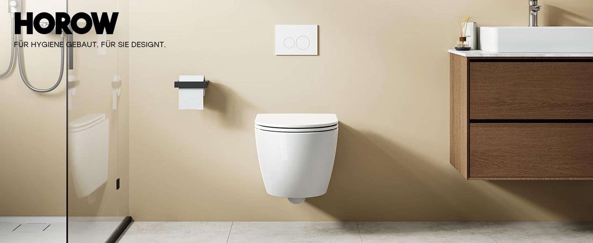HOROW Hänge Toilette Spülrandloses WC - Zweiloch-Superspin-Spülung Toilettenschüssel inkl. Softclose Toilettendeckel - 525 x 358 x 360 mm