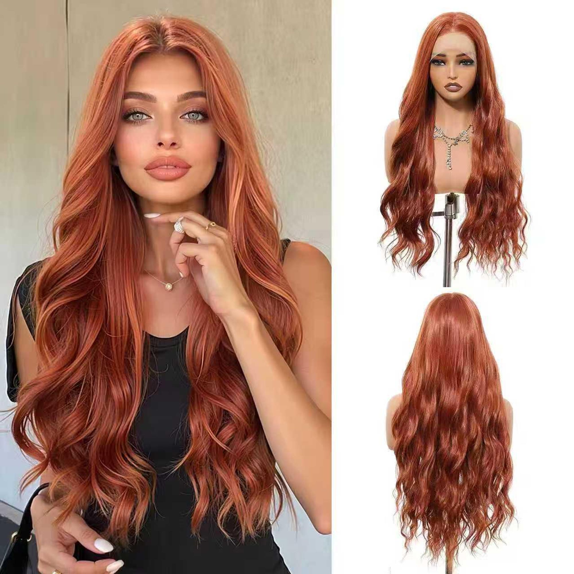 SassyGoods® Kupferrote Perücke – Damenperücken mit langem Haar –  Lace-Wig in Ginger-Orange-Rot – Waschbar – Verstellbar – 66 cm