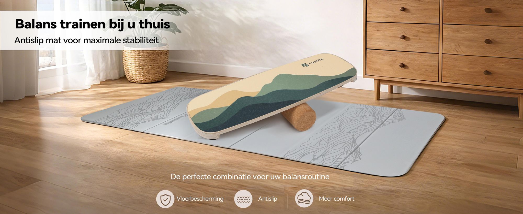 FunLife MOVE Balance Board met rol – Balance trainer met een 3-traps balanssysteem voor core-training, evenwicht, coördinatie en stabiliteit