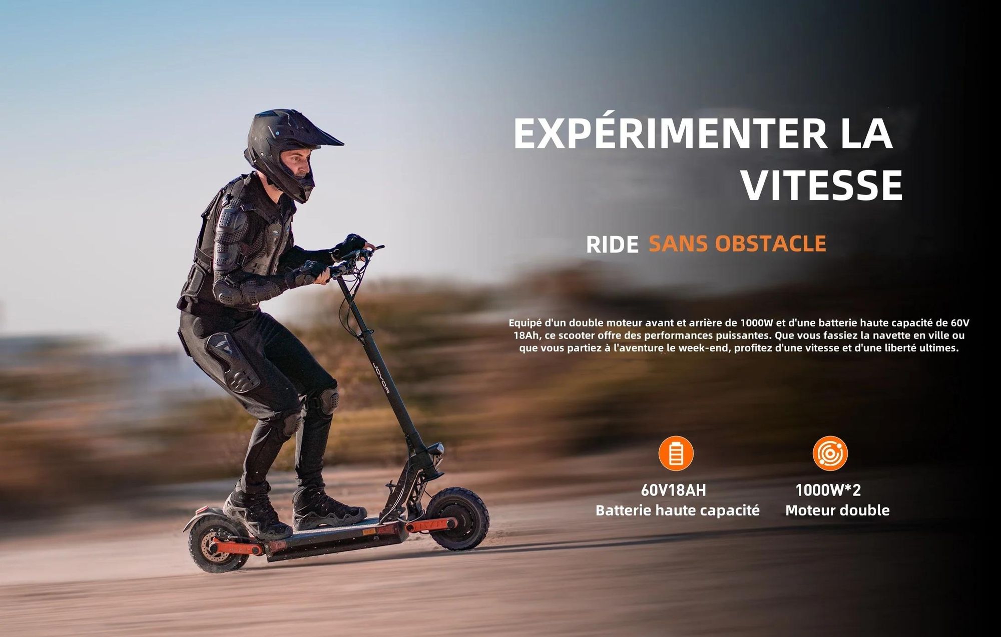 JOYOR S10-S-Z Pliable avec fonction clignotant Trottinette électrique - Moteur 1000W*2 Batterie 60V18AH Pneus de 10 Pouces - Noir