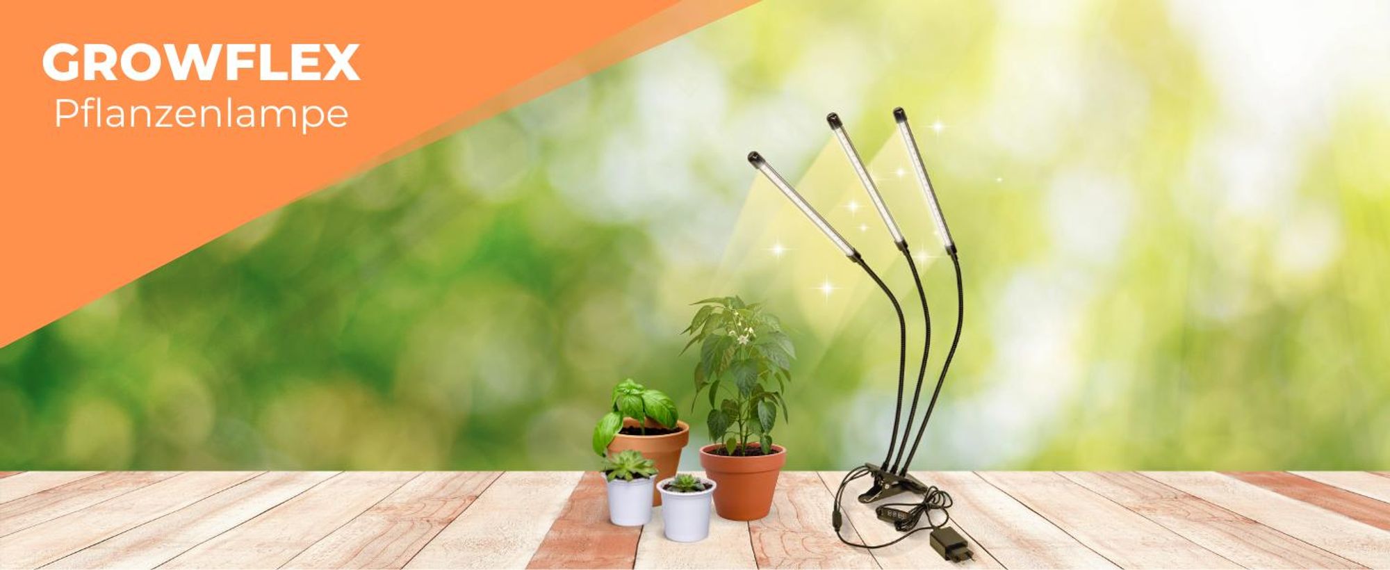 Mobiclinic, Pflanzenlampe, LED, GrowFlex X3, 3 Modi, 6000K, 10 Helligkeitsstufen, 3 Köpfe, Vollspektrum, , Timer, 360° Rotation, 60W, USB, Grow lampe