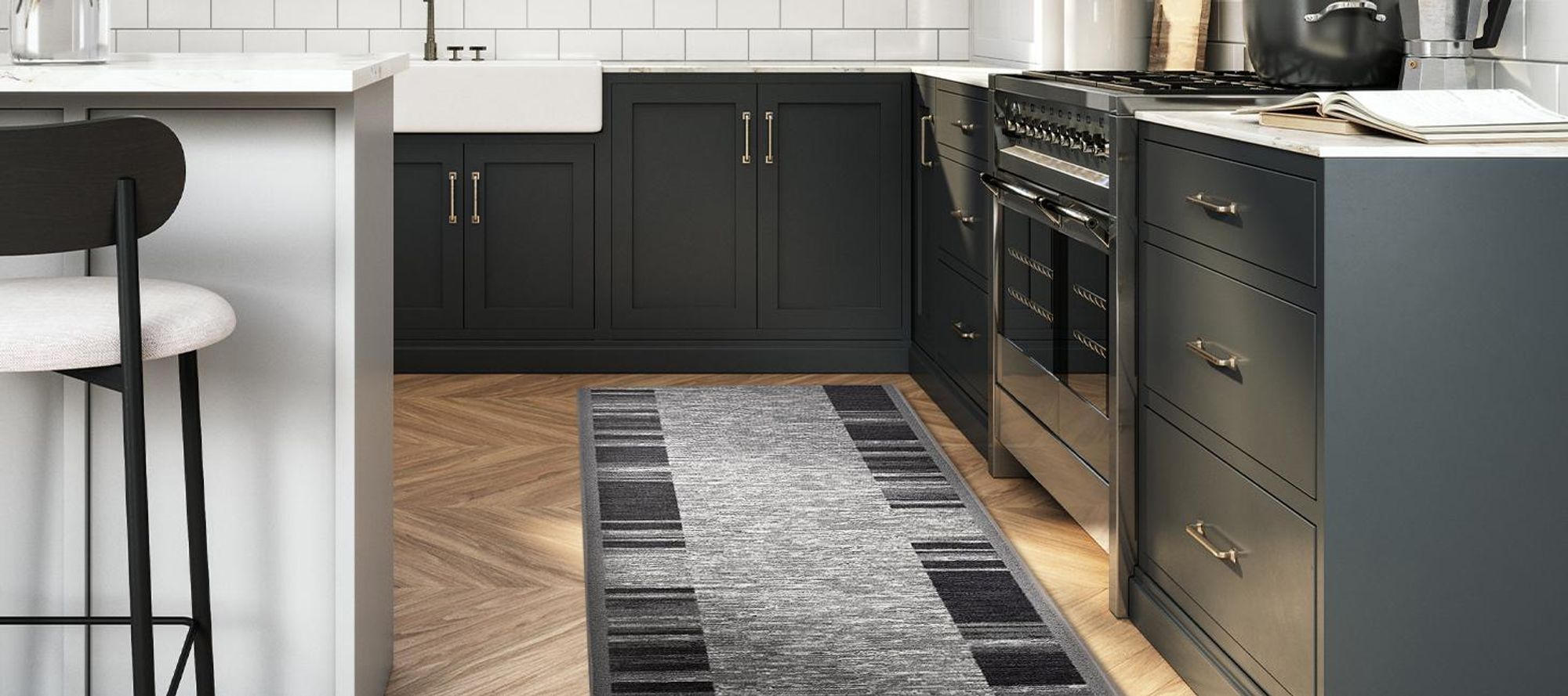 Floordirekt Teppich Läufer Navona, Feinschlingen Teppichläufer mit rutschfestem Gelrücken, für Flur, Küche & Wohnraum, robust - Grau, 80x200 cm