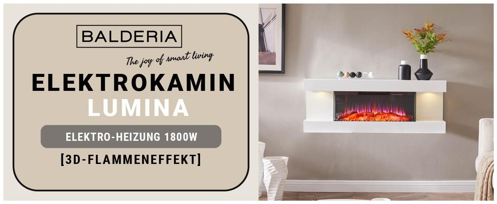 Elektrokamin BALDERIA Lumina - Wandkamin - Weiss